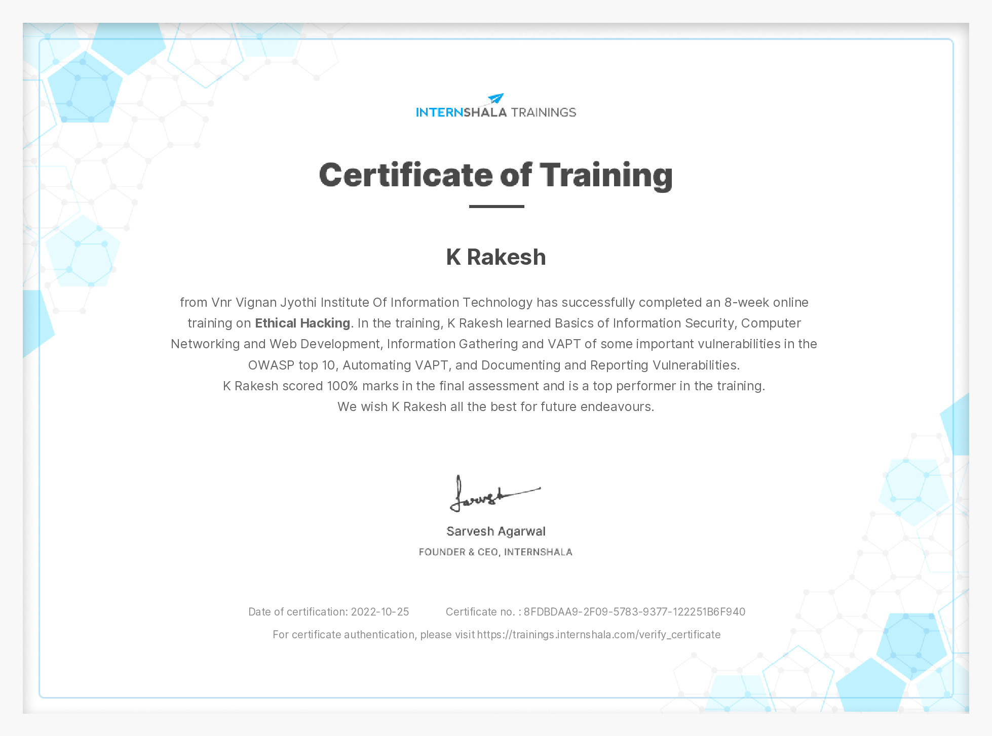 Certificate of completion