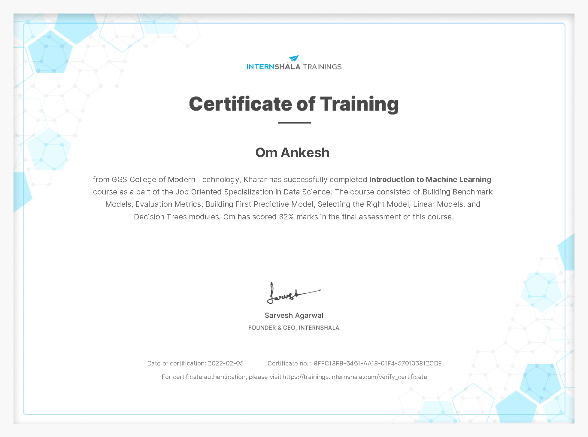 Certificate of completion