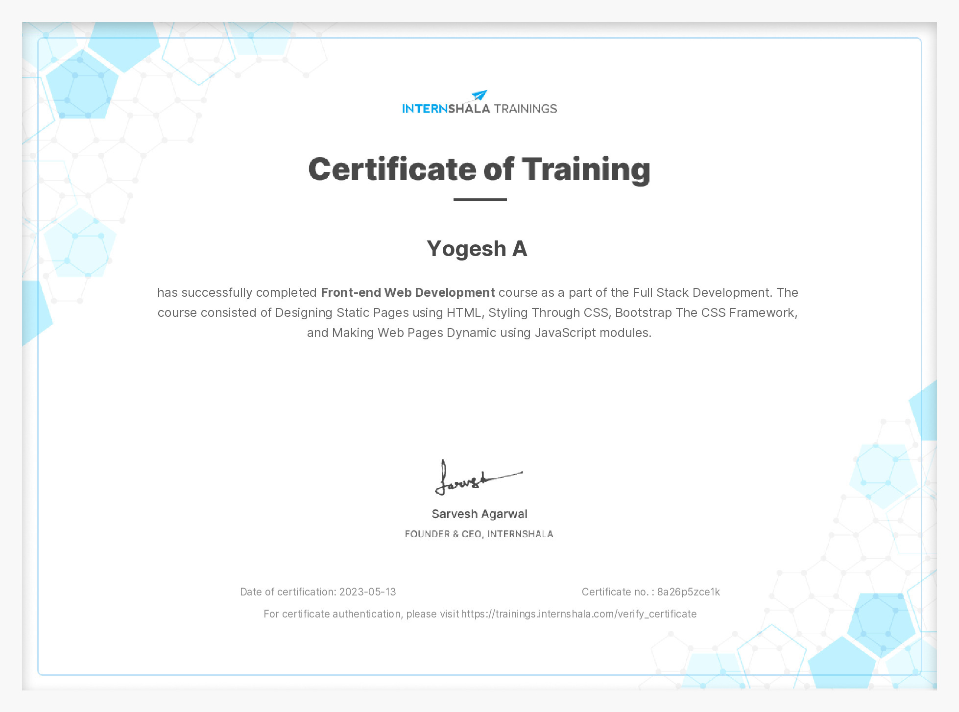 Certificate of completion