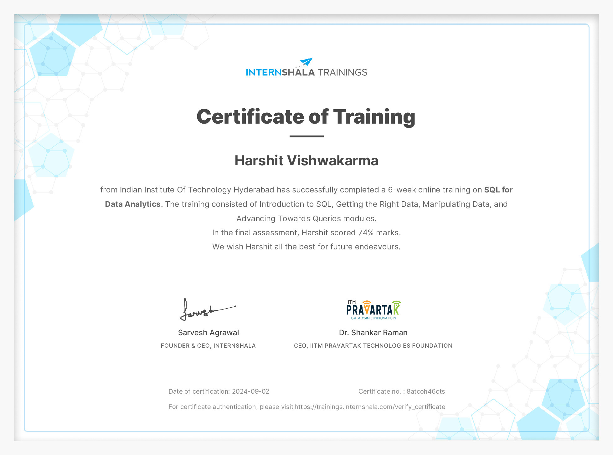 Certificate of completion