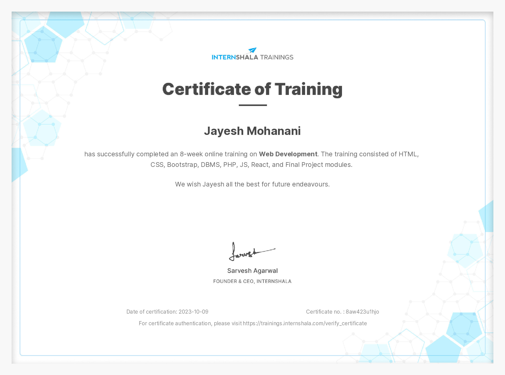 Certificate of completion