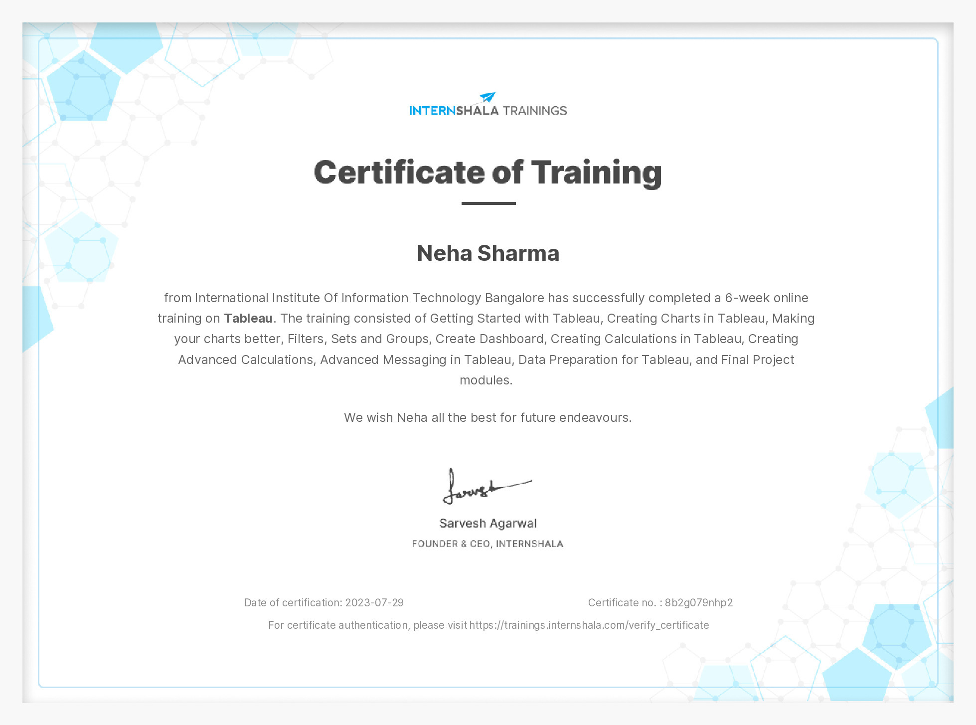 Certificate of completion