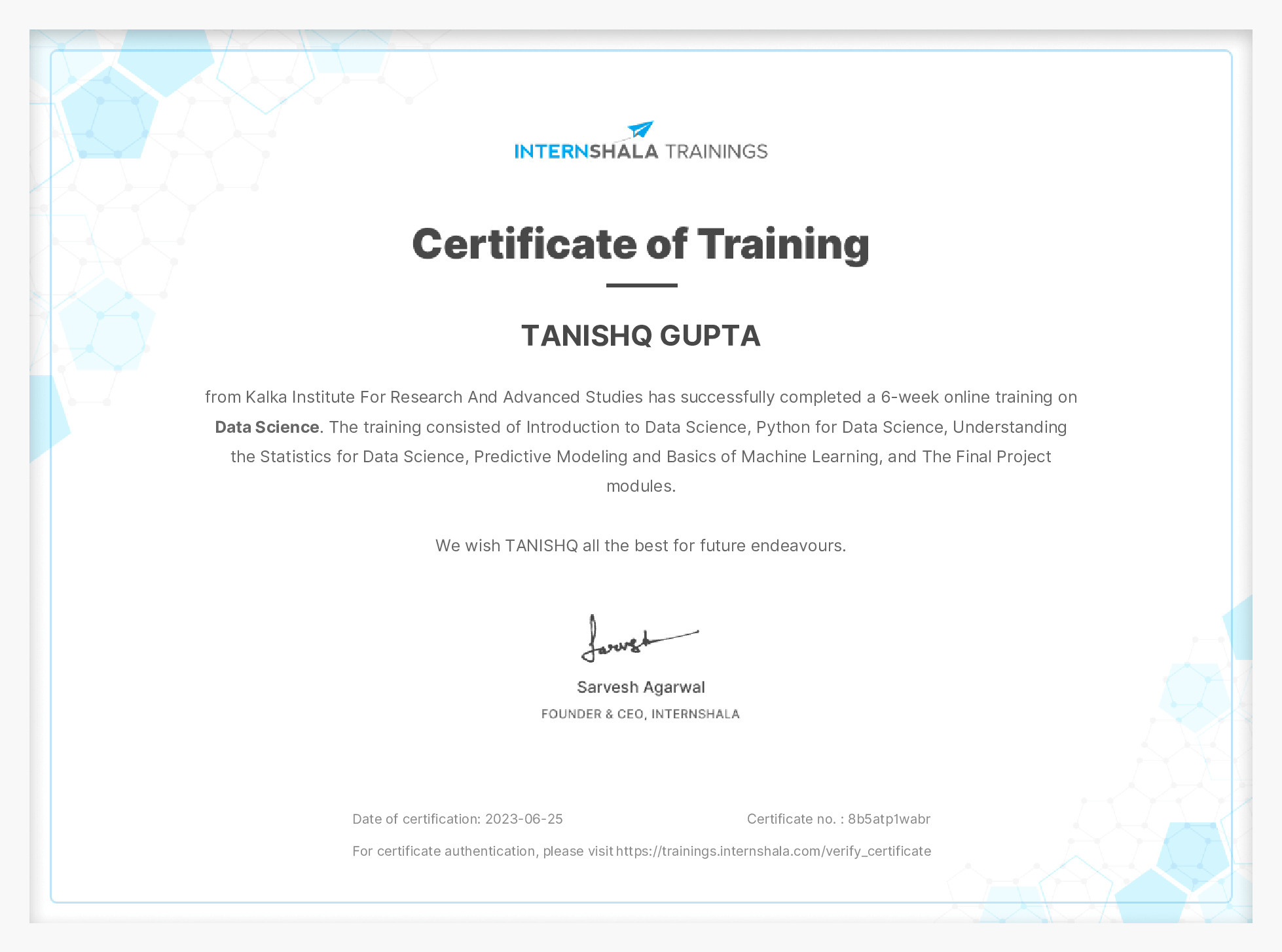 Certificate of completion
