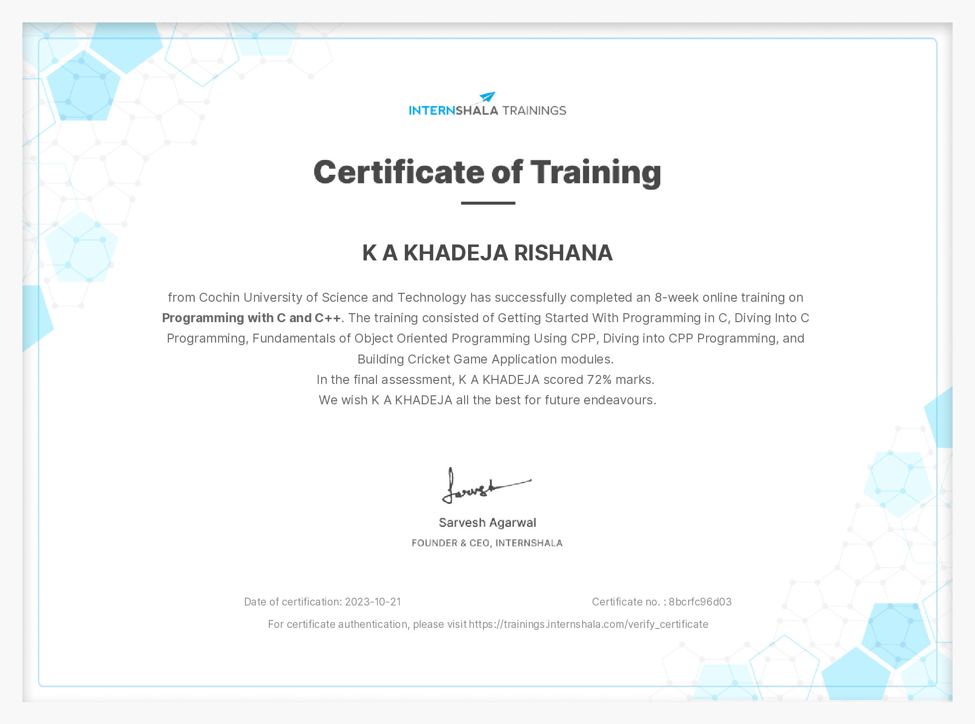 Certificate of completion