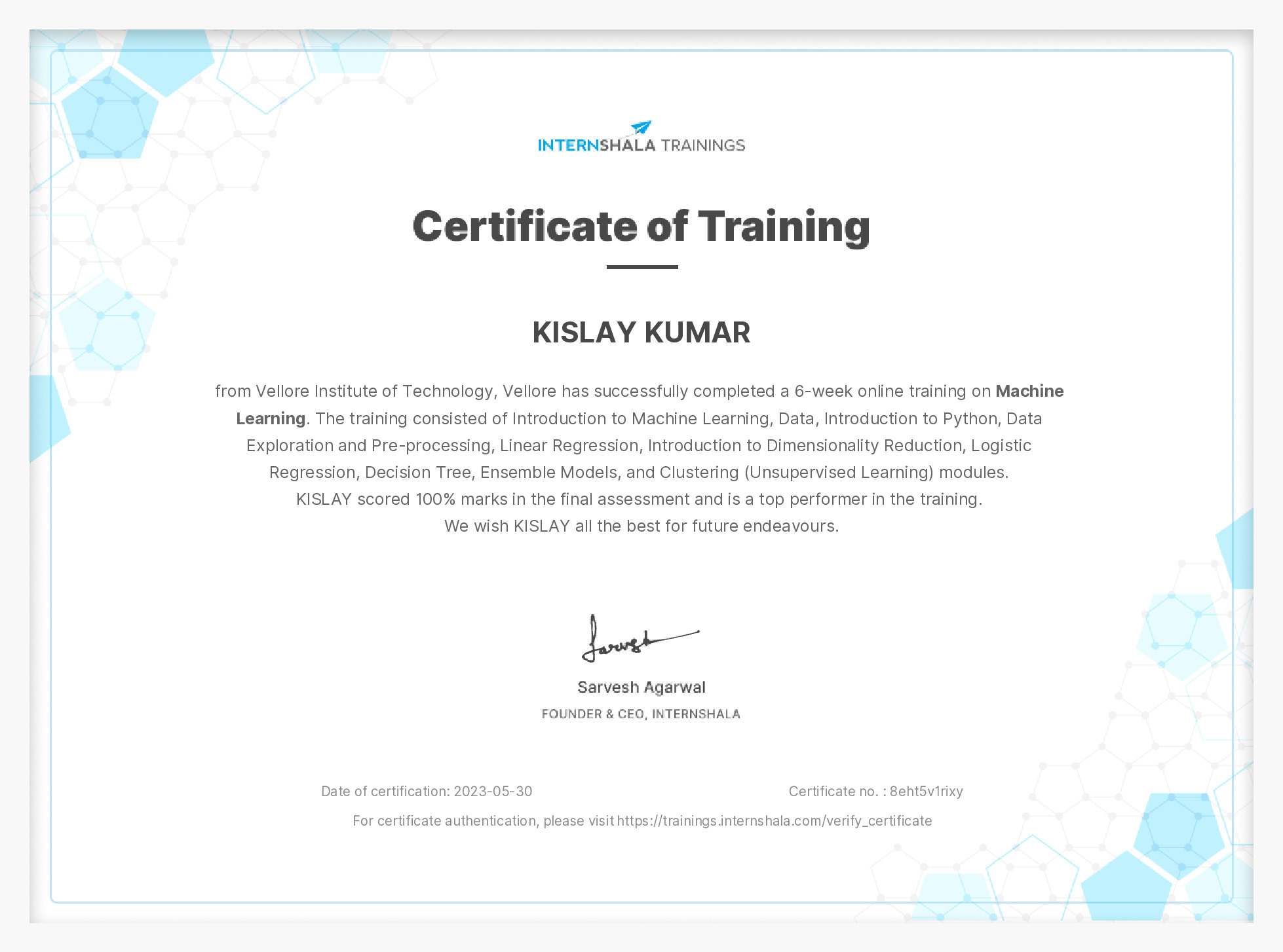 Certificate of completion