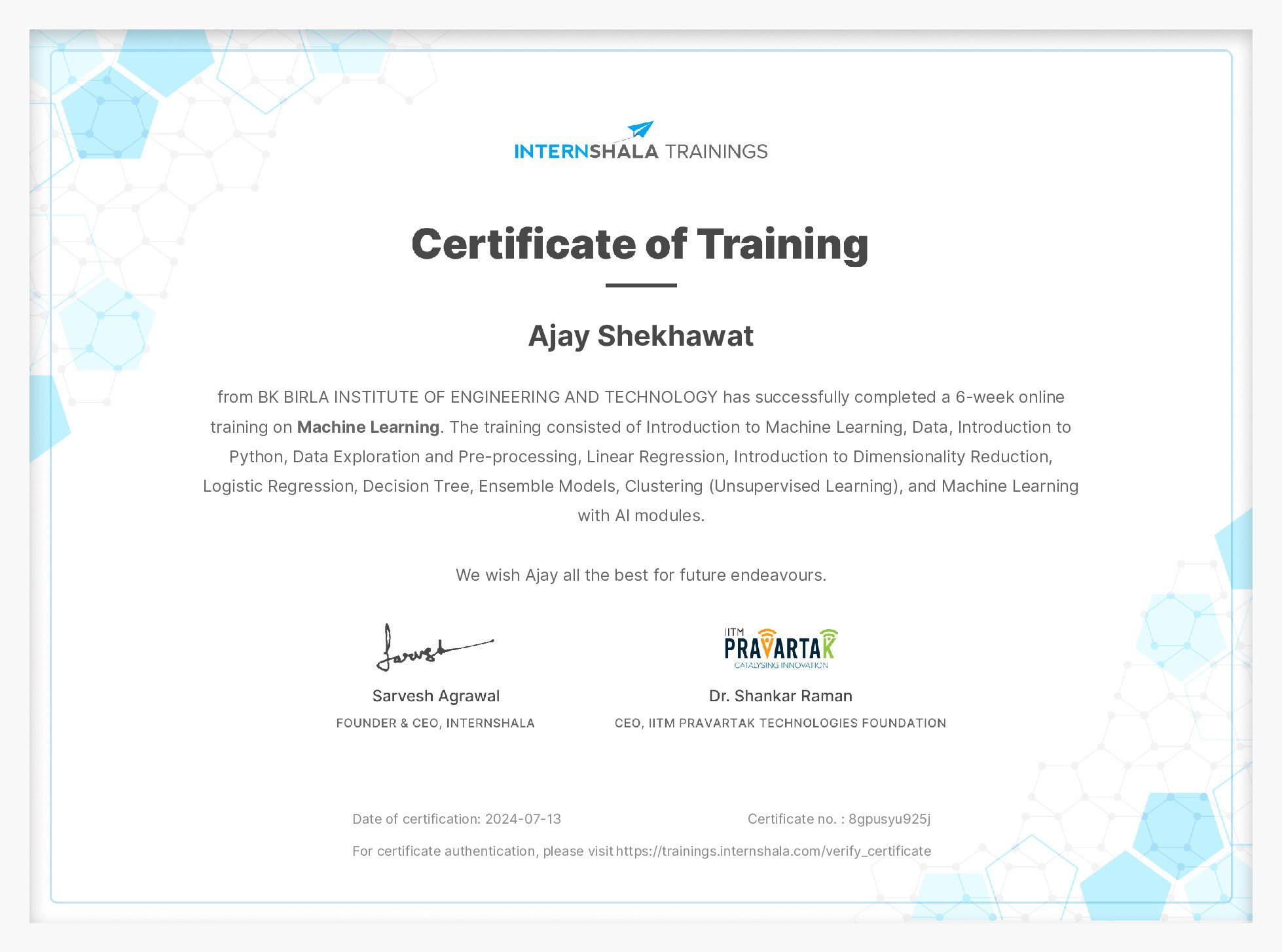 Certificate of completion