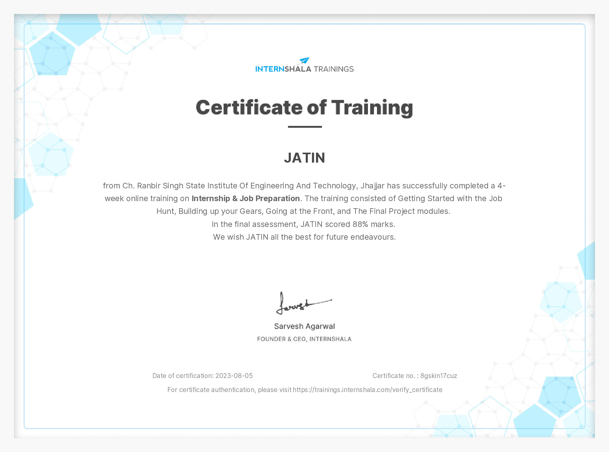Certificate of completion