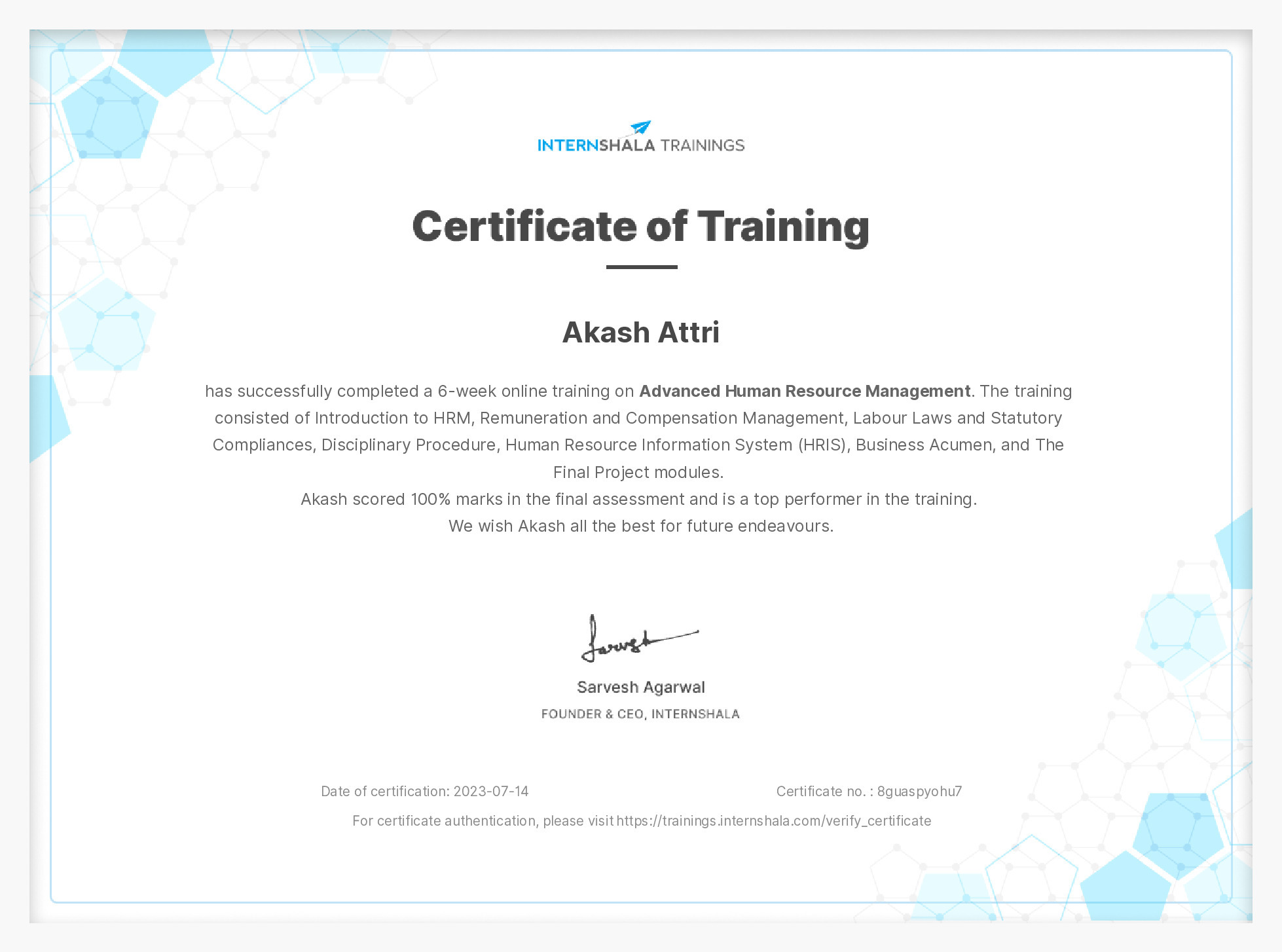 Certificate of completion