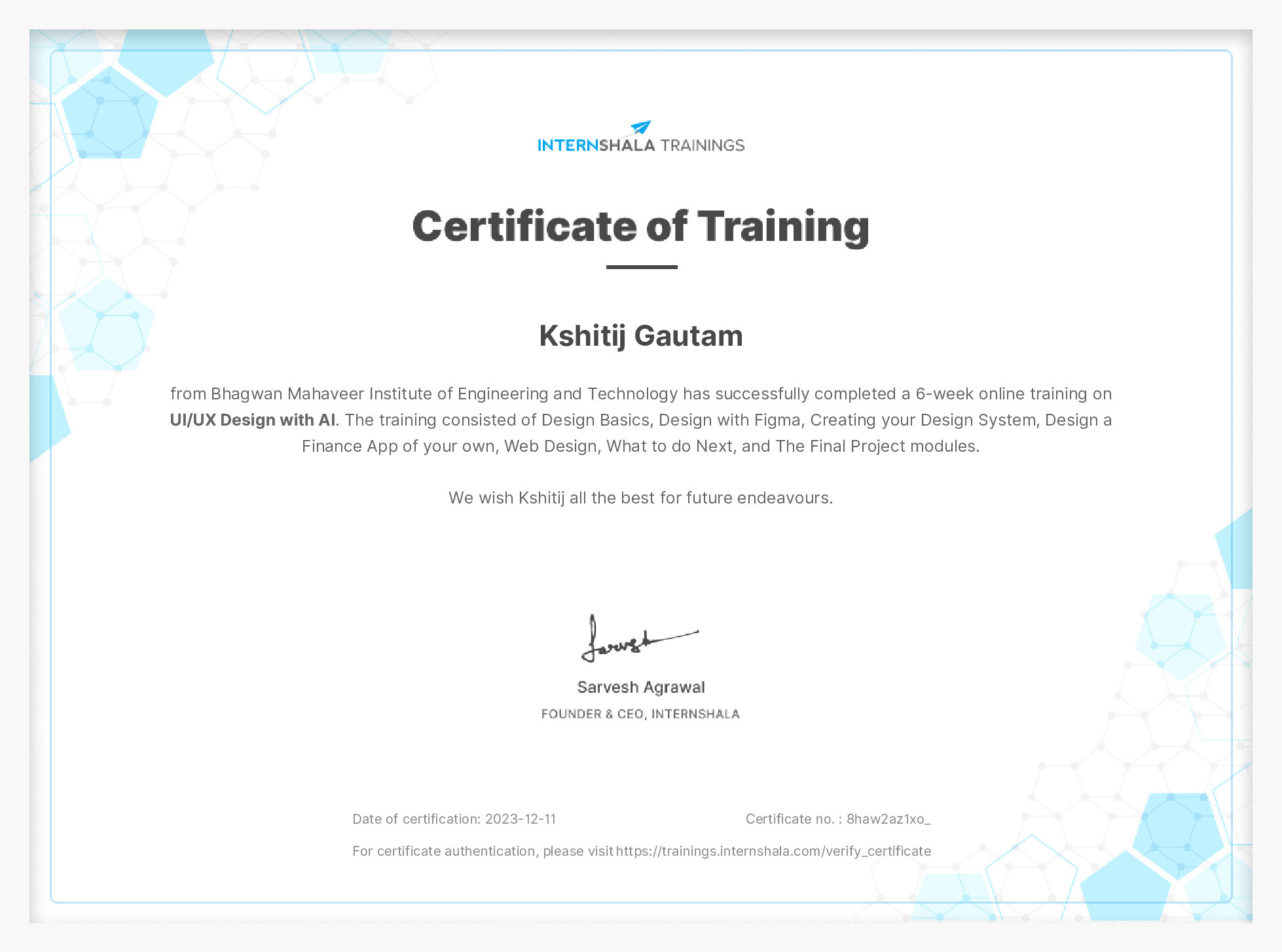 Certificate of completion