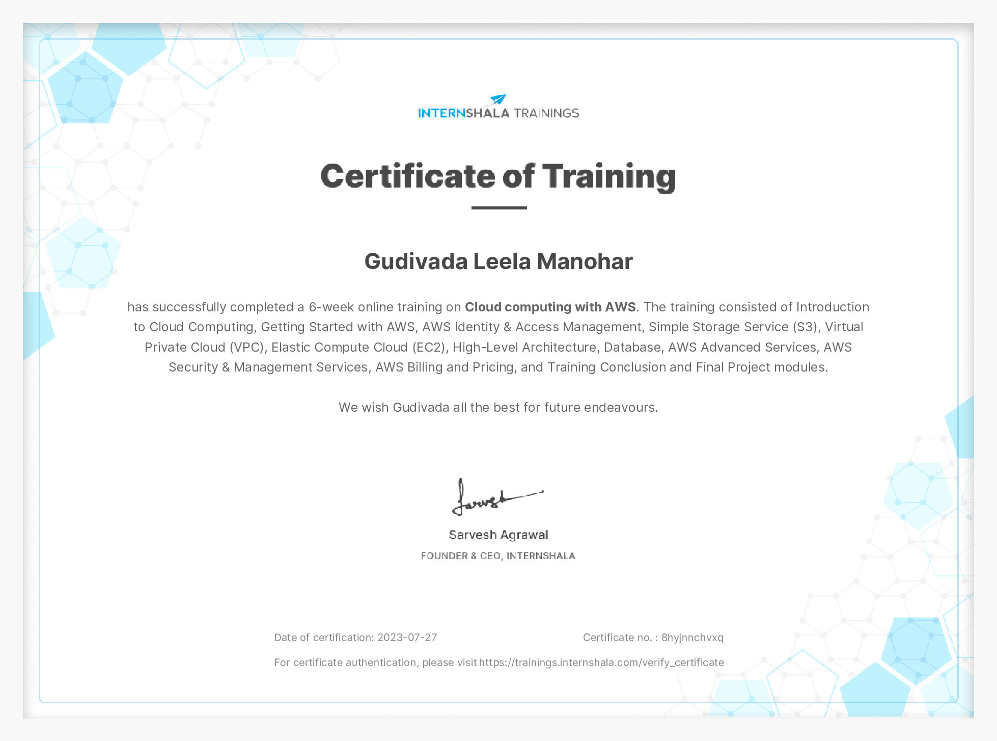 Certificate of completion