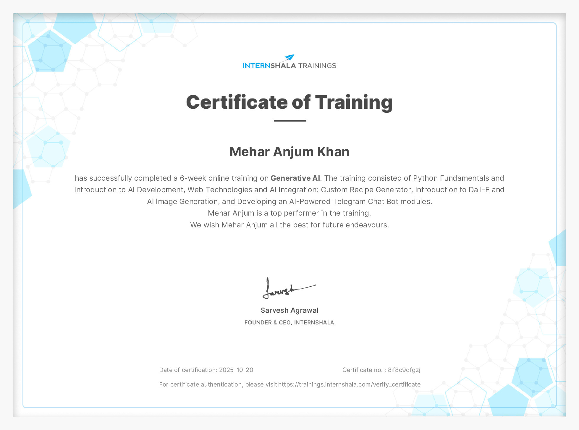Certificate of completion