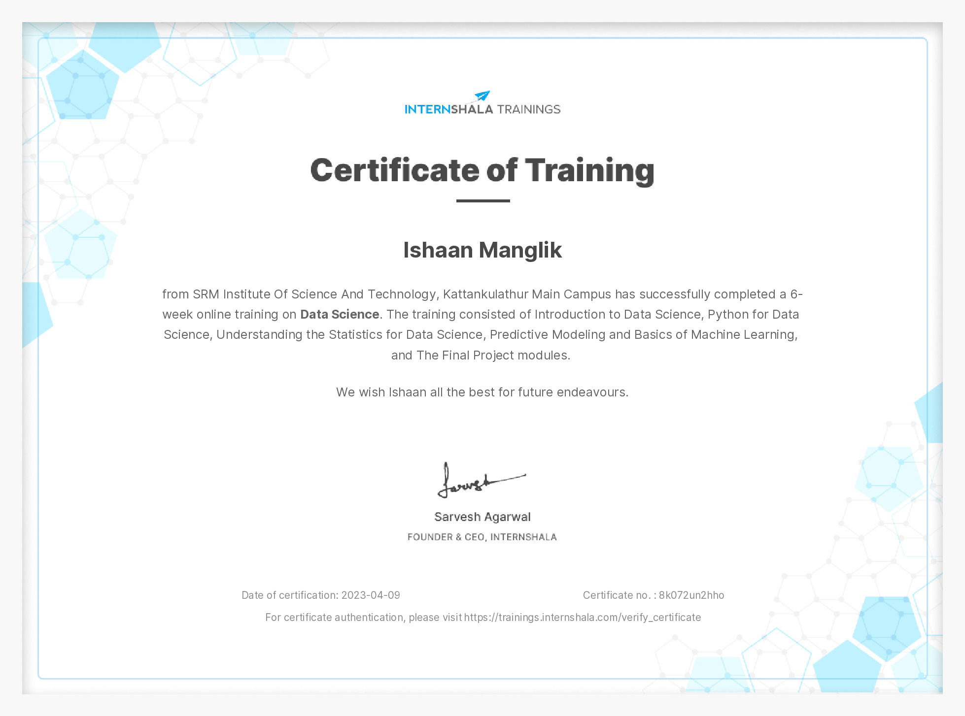 Certificate of completion