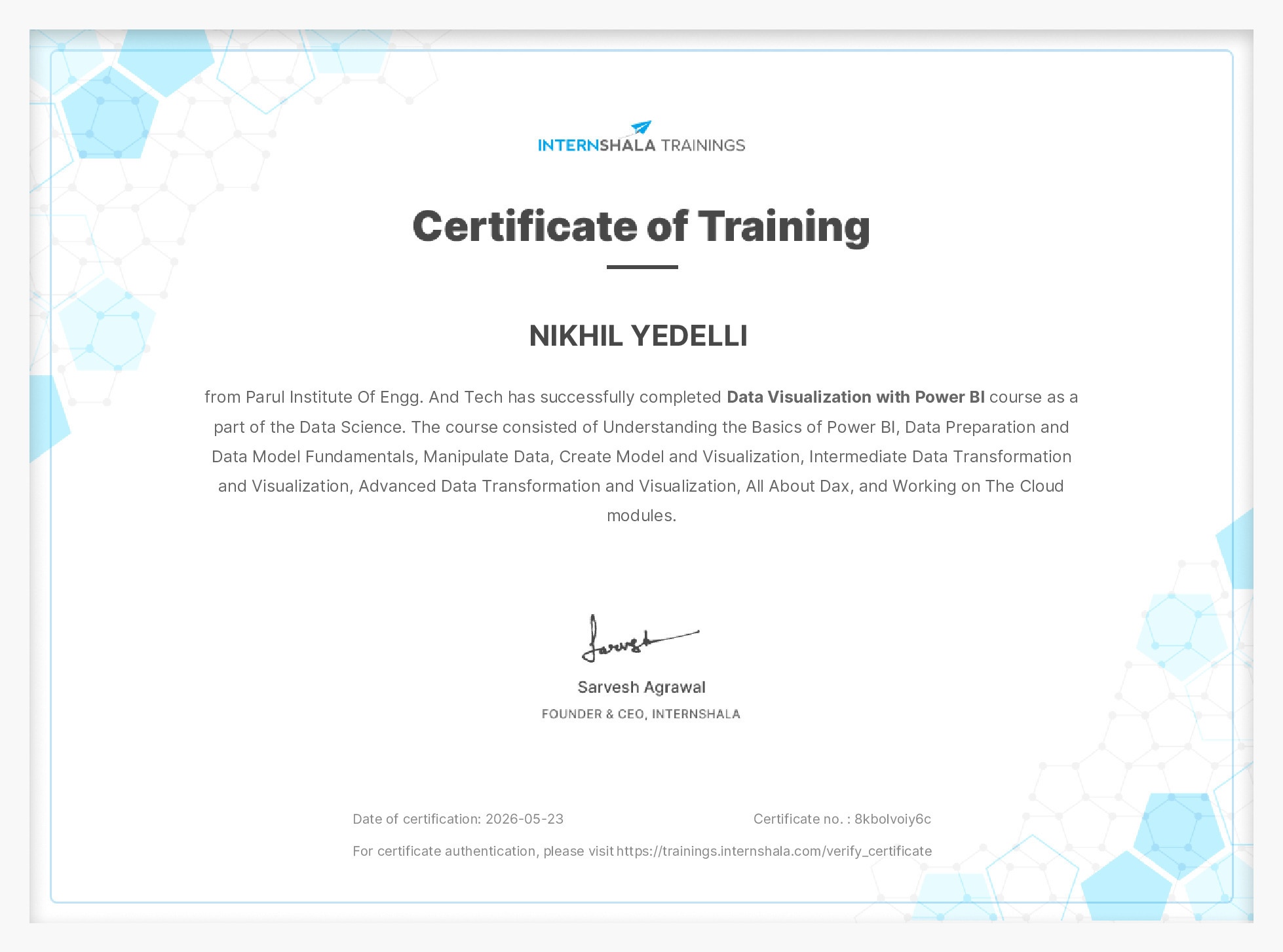 Certificate of completion