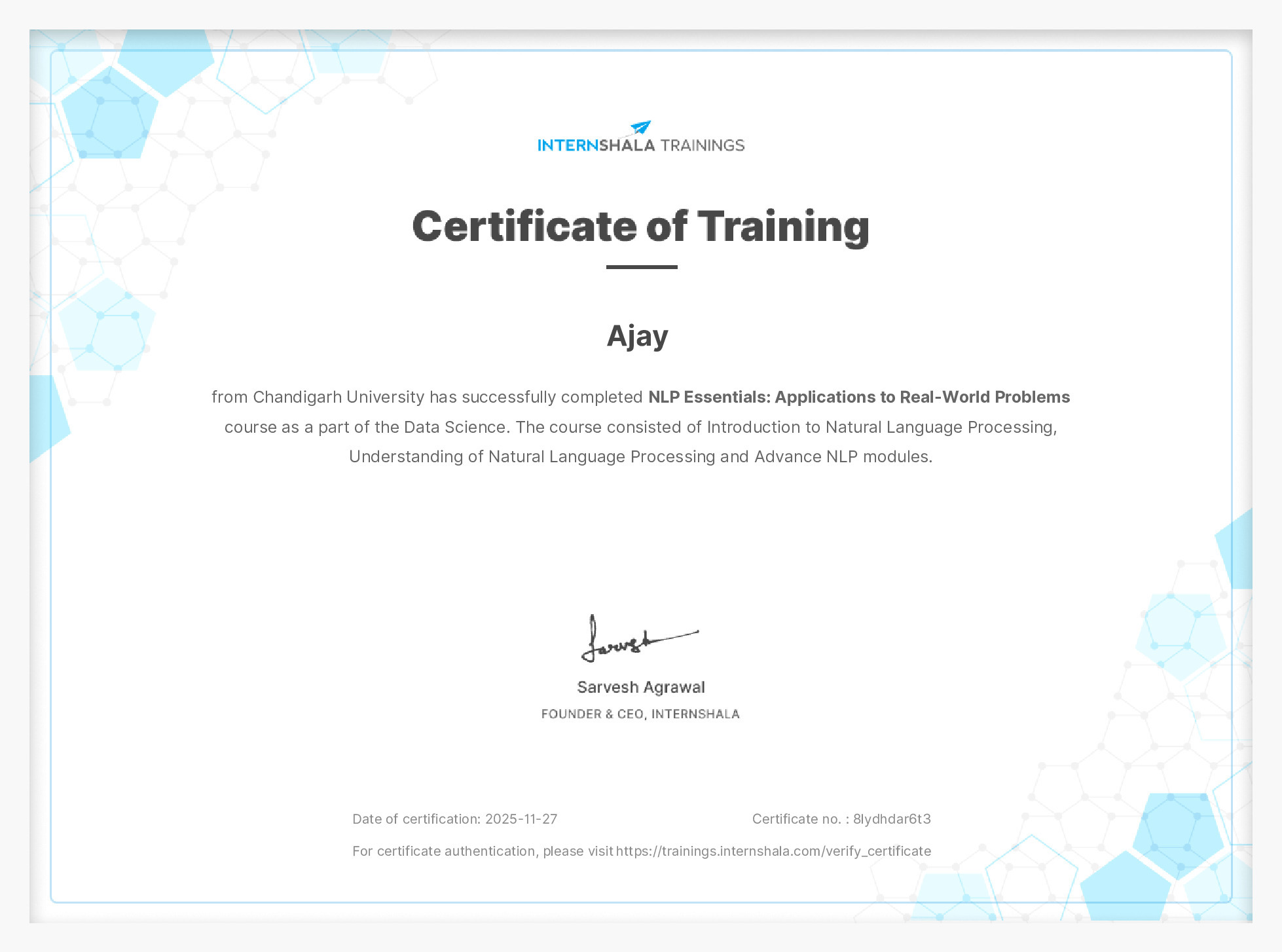 Certificate of completion