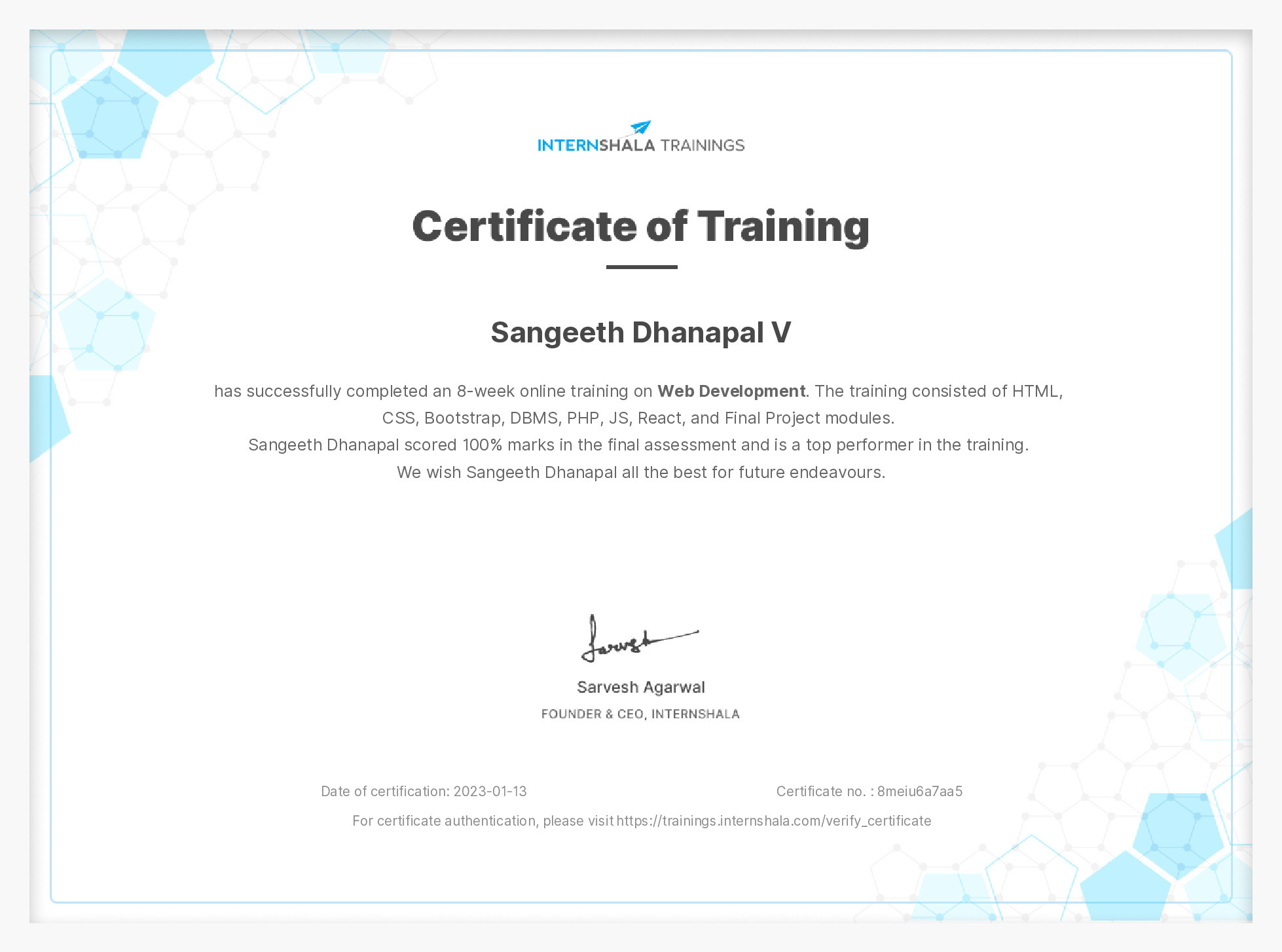 Certificate of completion