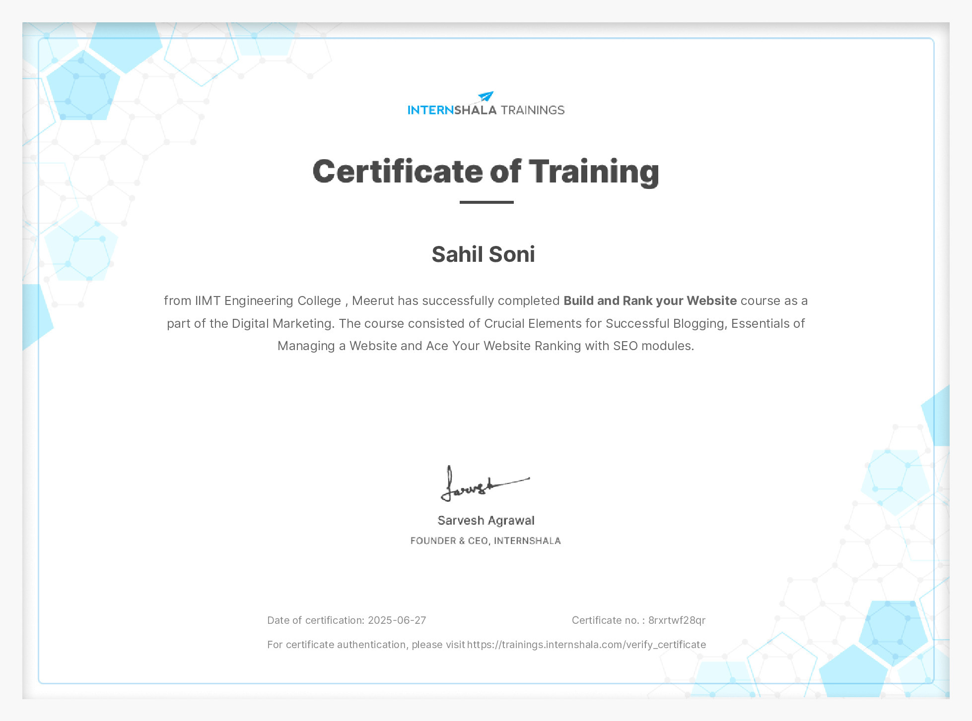 Certificate of completion