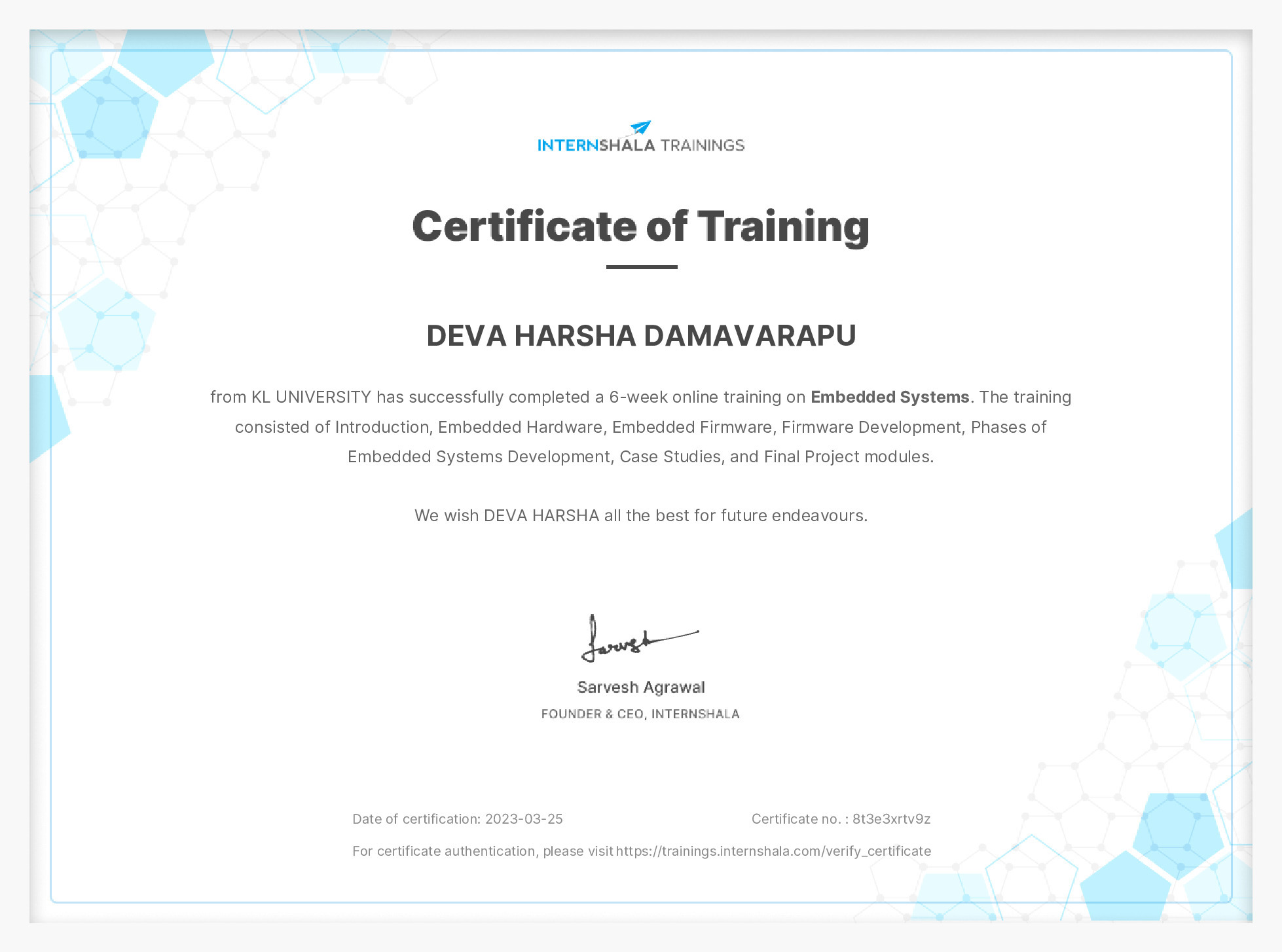 Certificate of completion