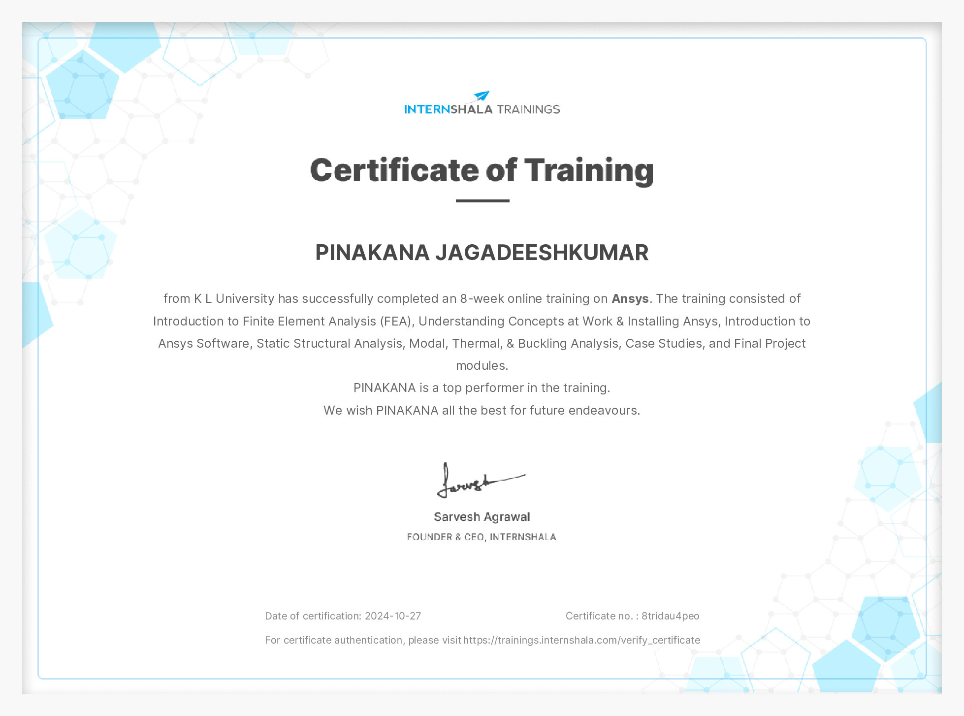 Certificate of completion