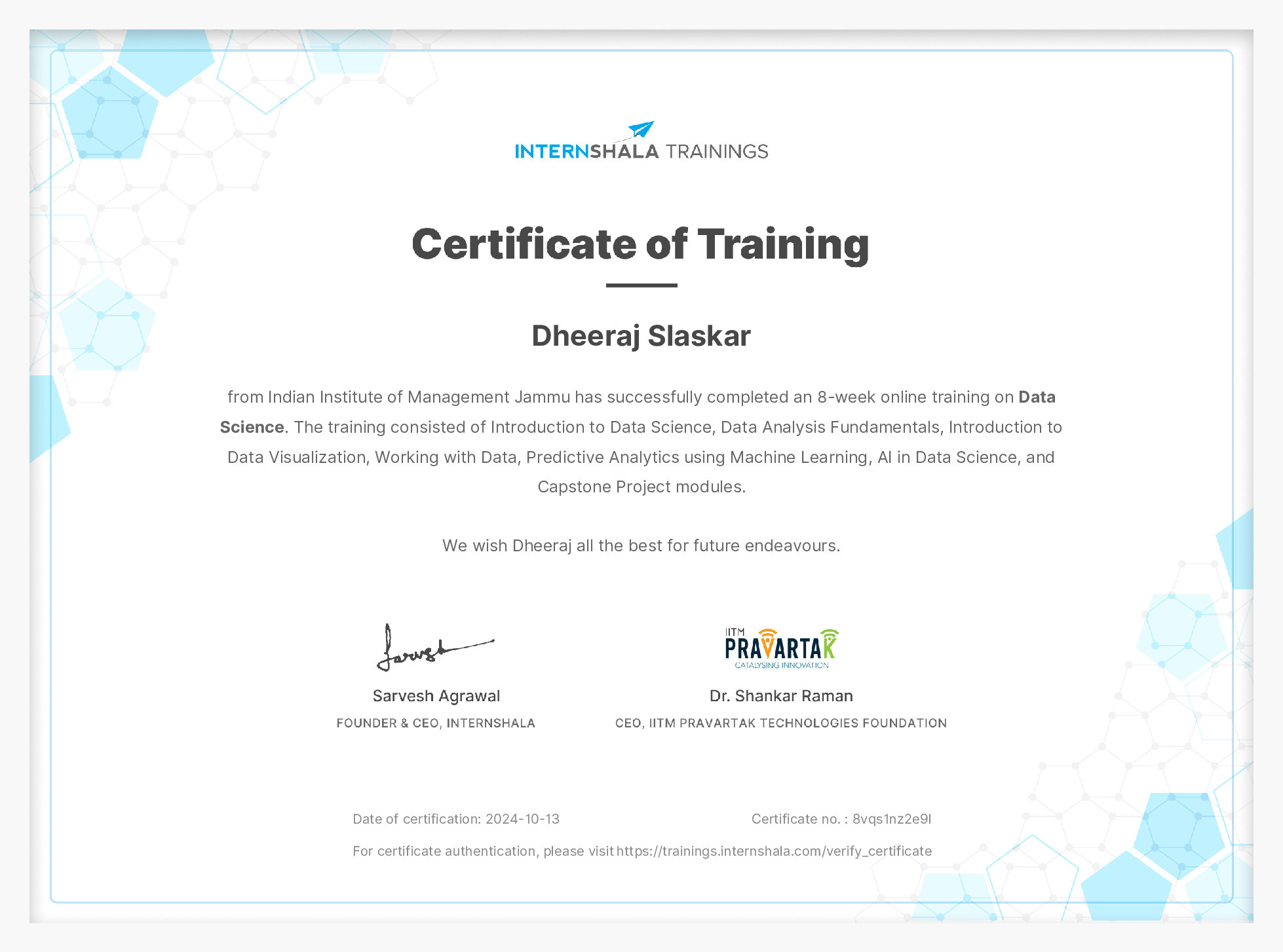 Certificate of completion