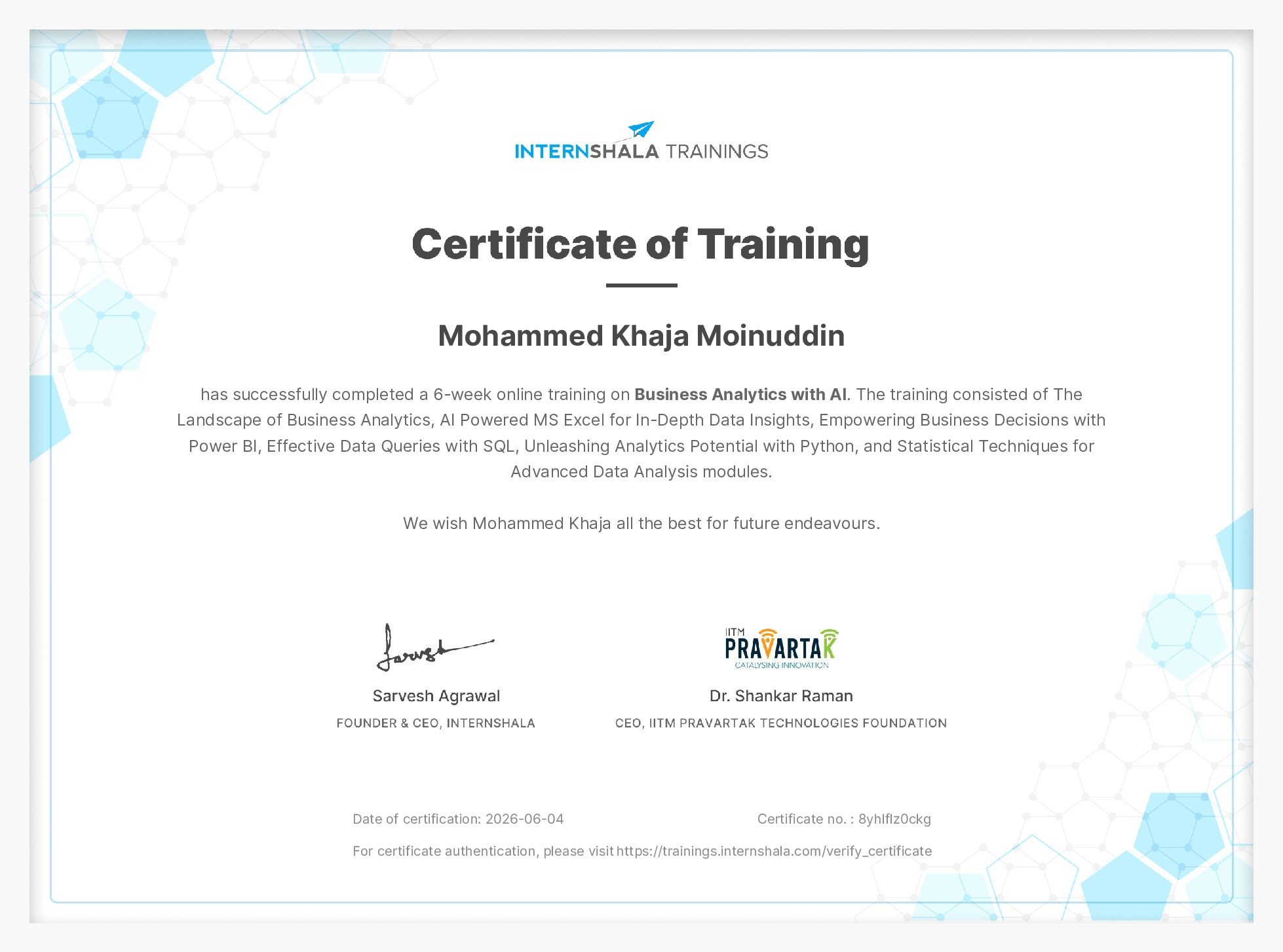 Certificate of completion