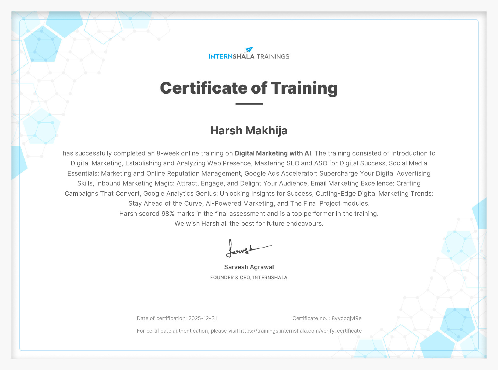 Certificate of completion