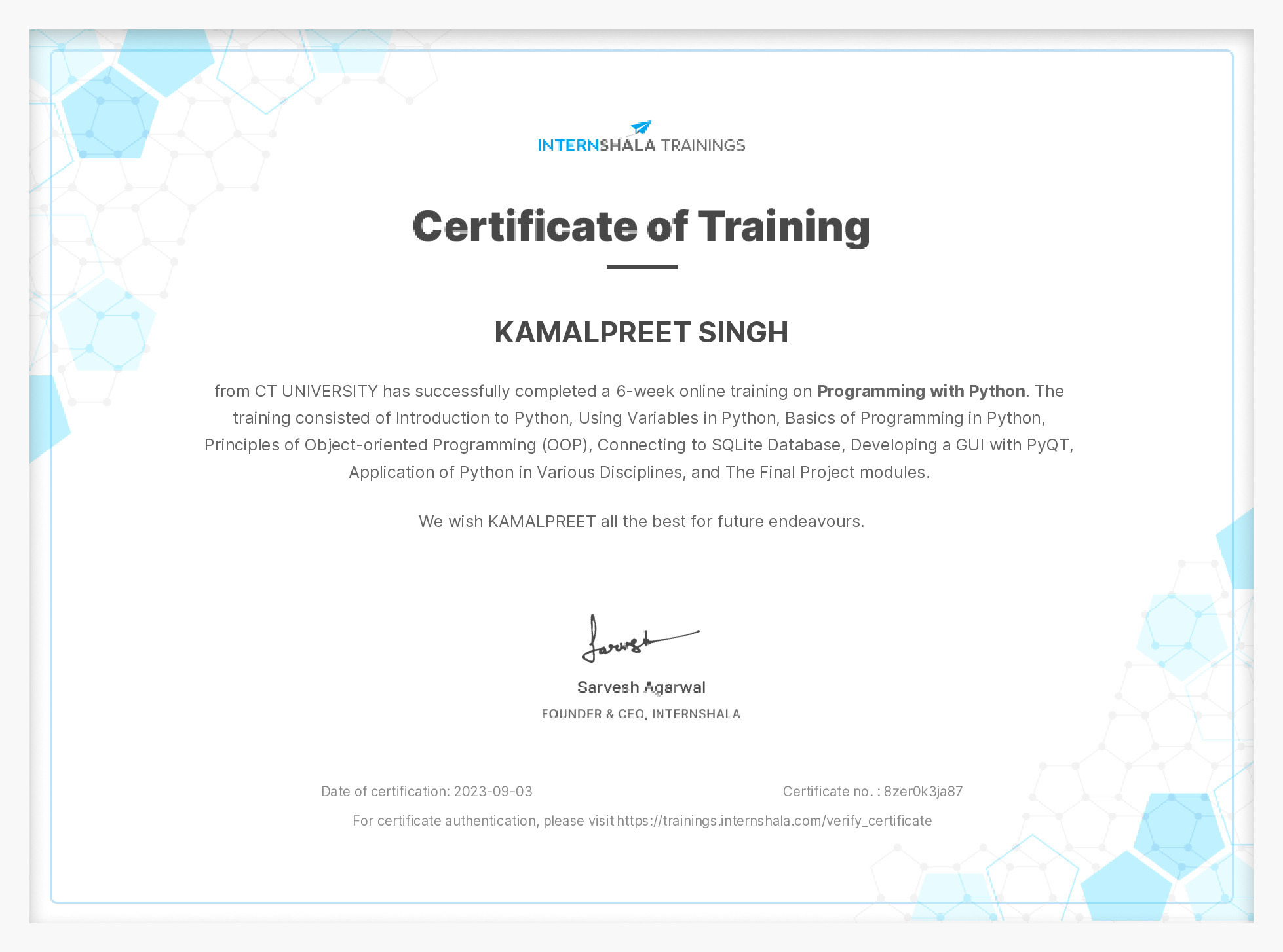 Certificate of completion