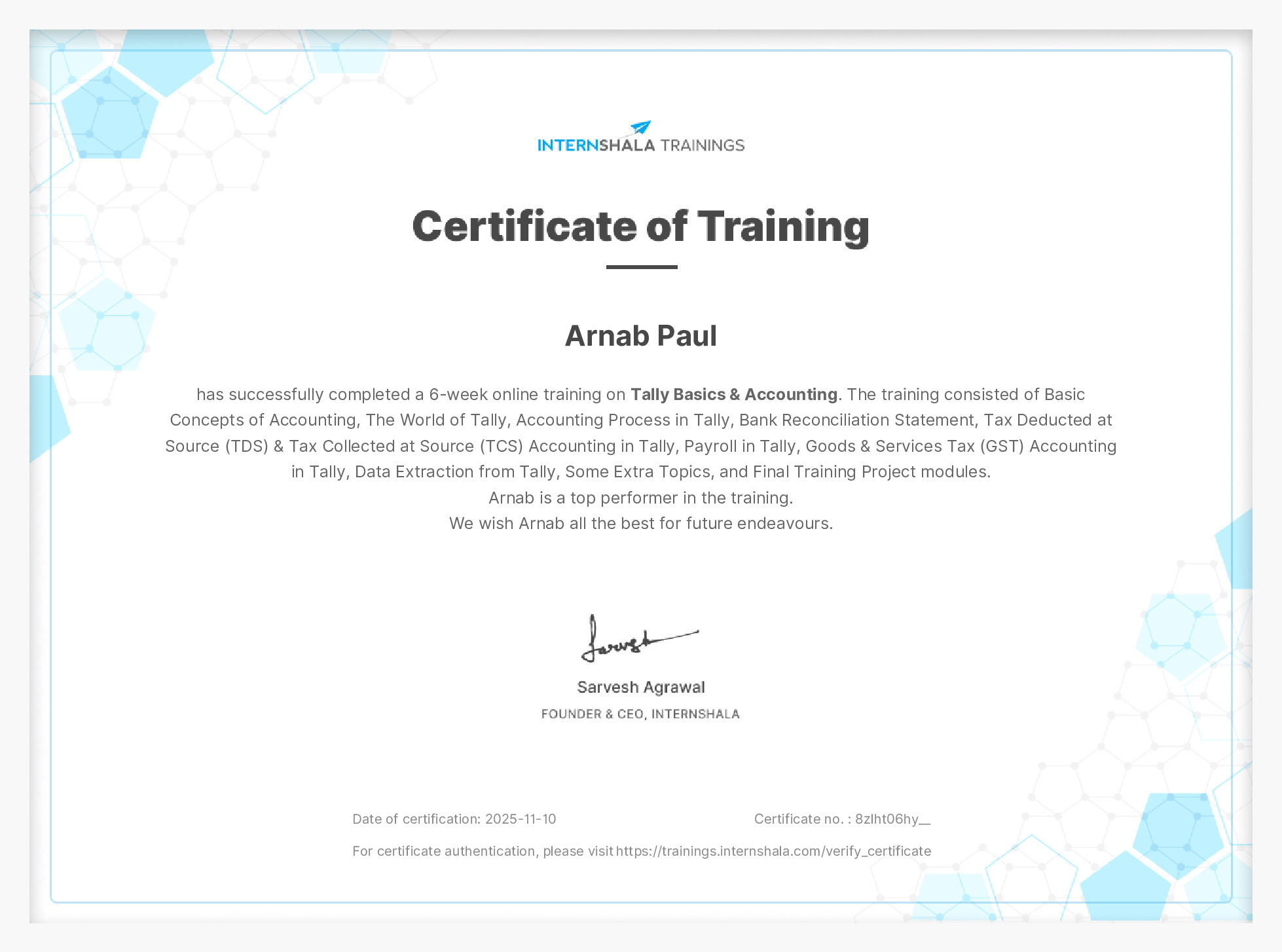 Certificate of completion