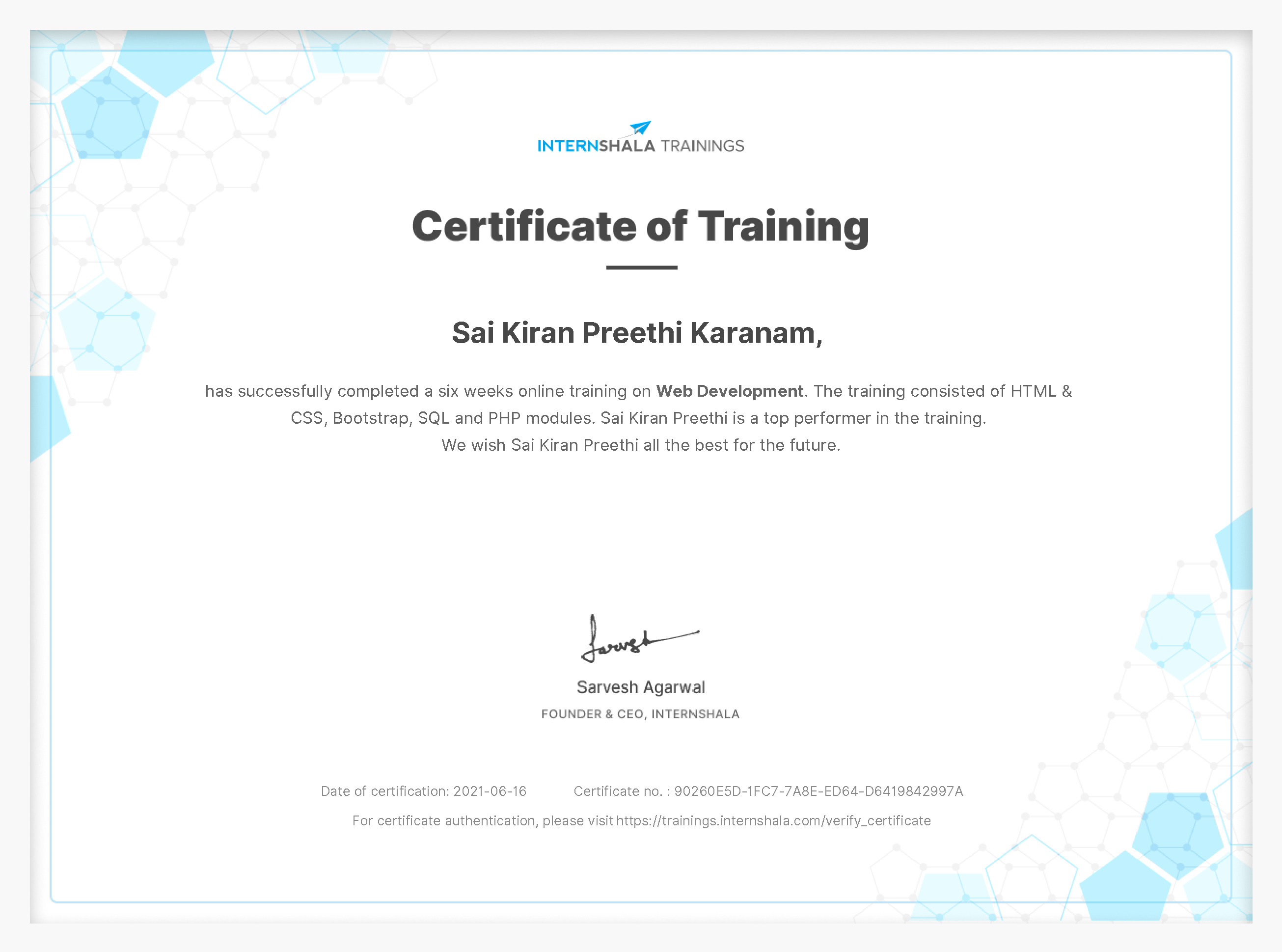 Certificate of completion