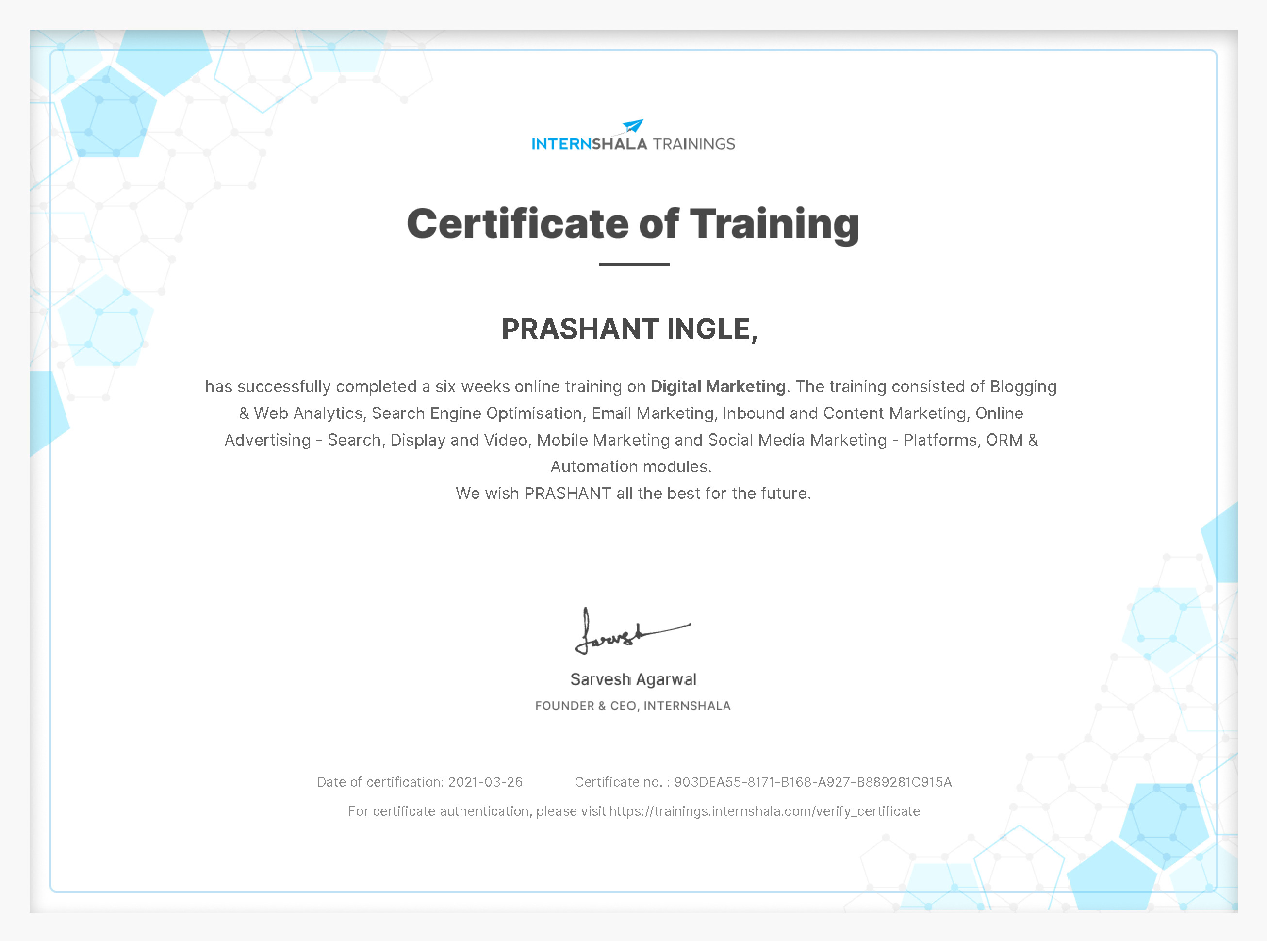 Certificate of completion