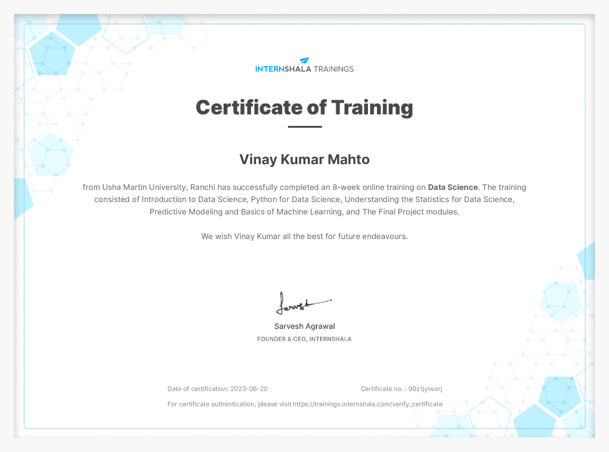 Certificate of completion