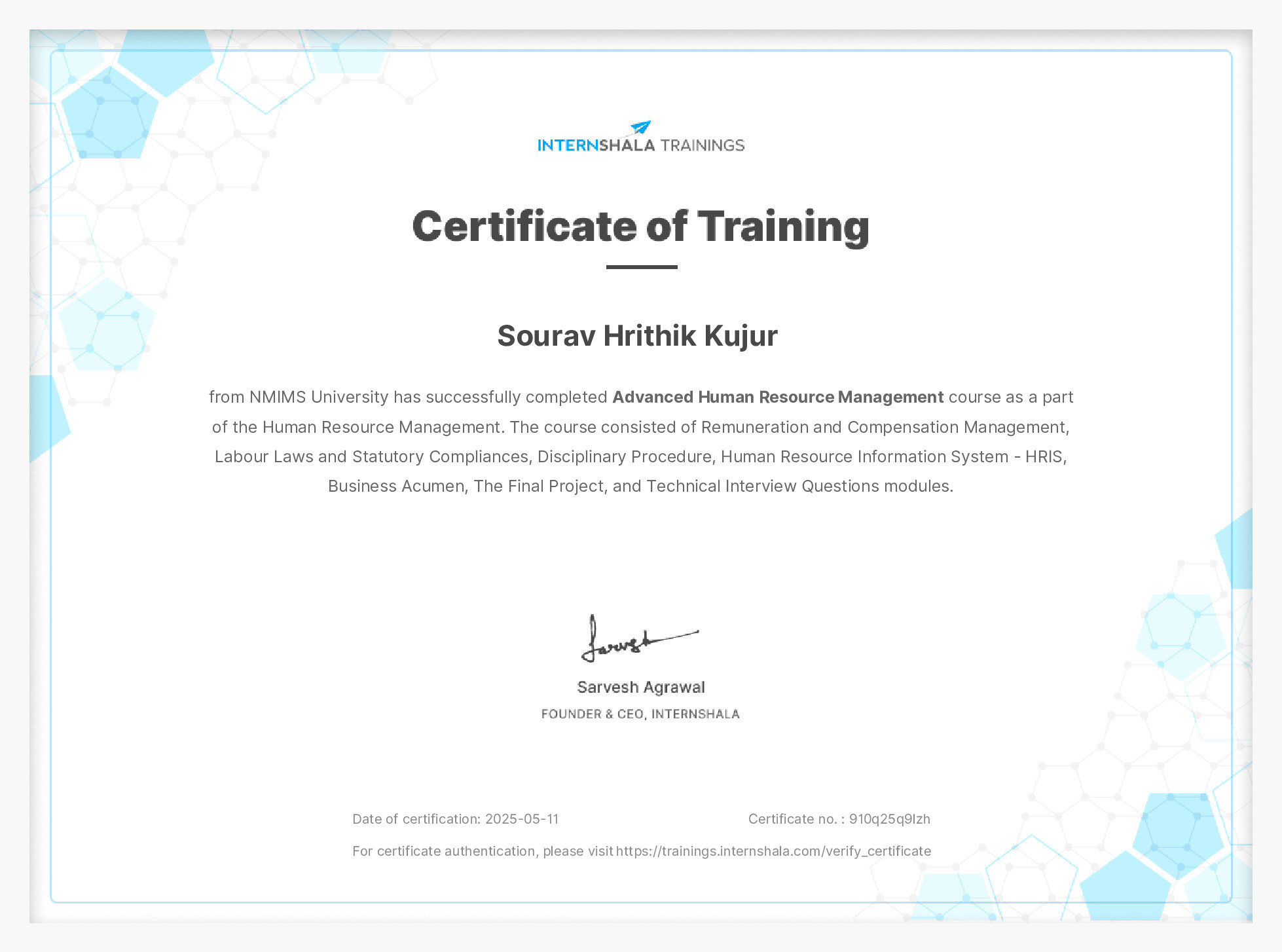 Certificate of completion