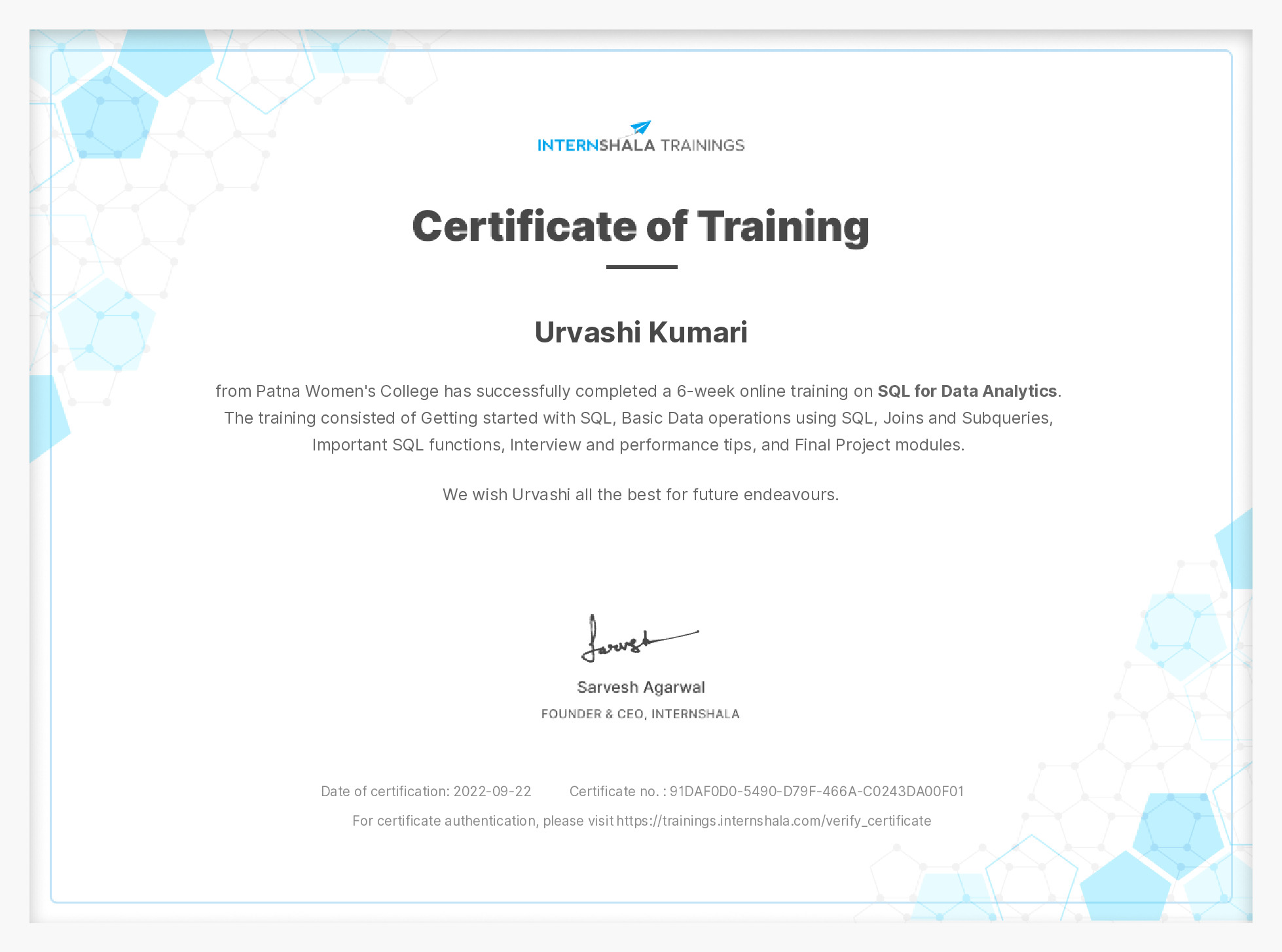 Certificate of completion