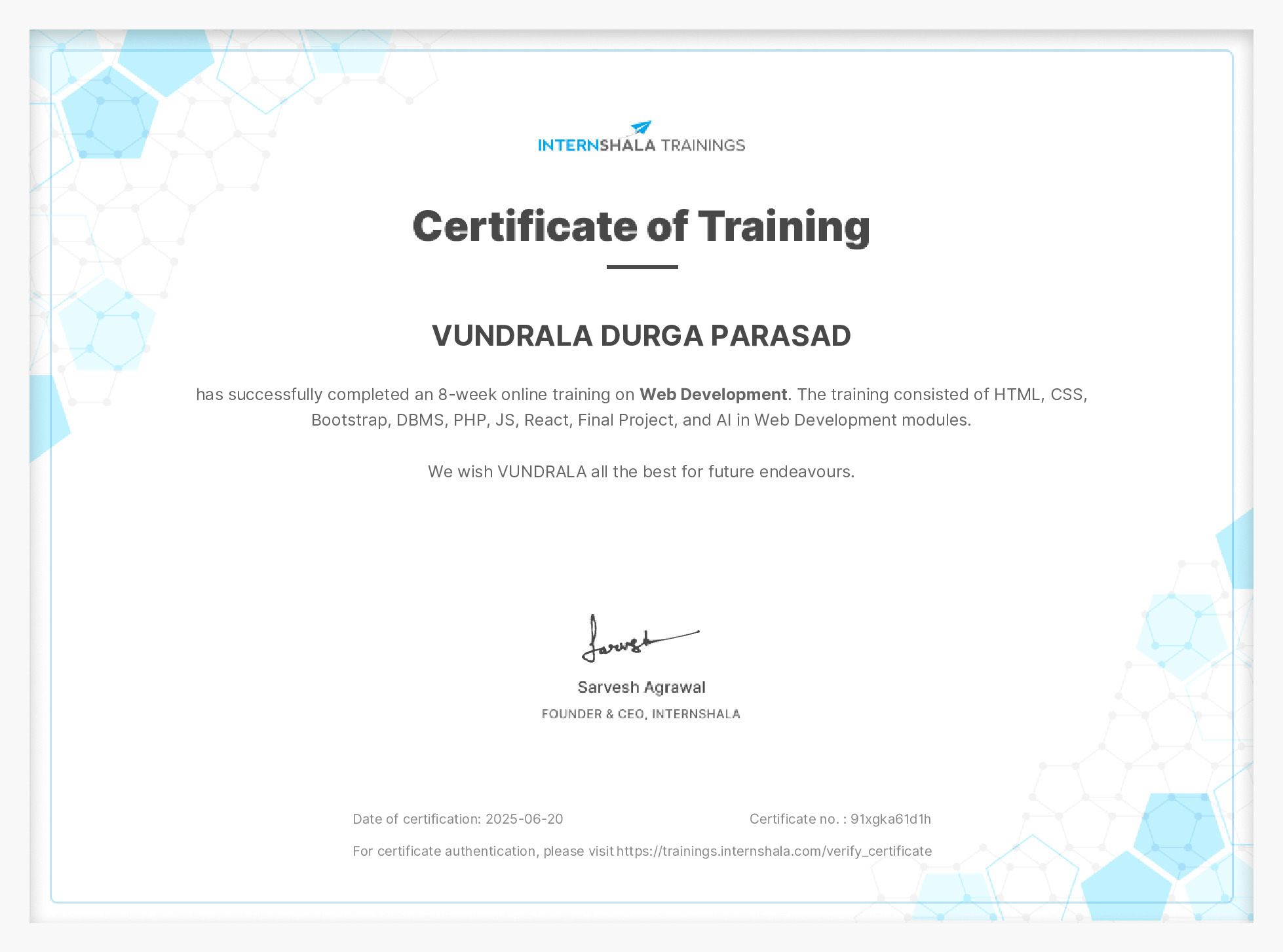 Certificate of completion