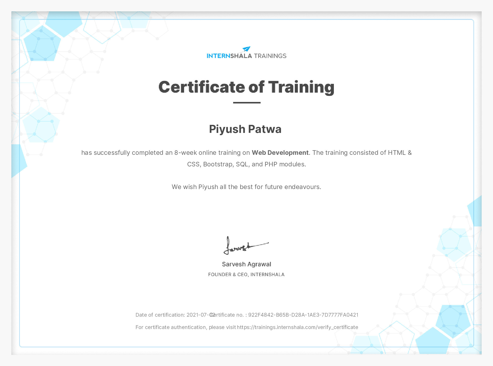 Certificate of completion