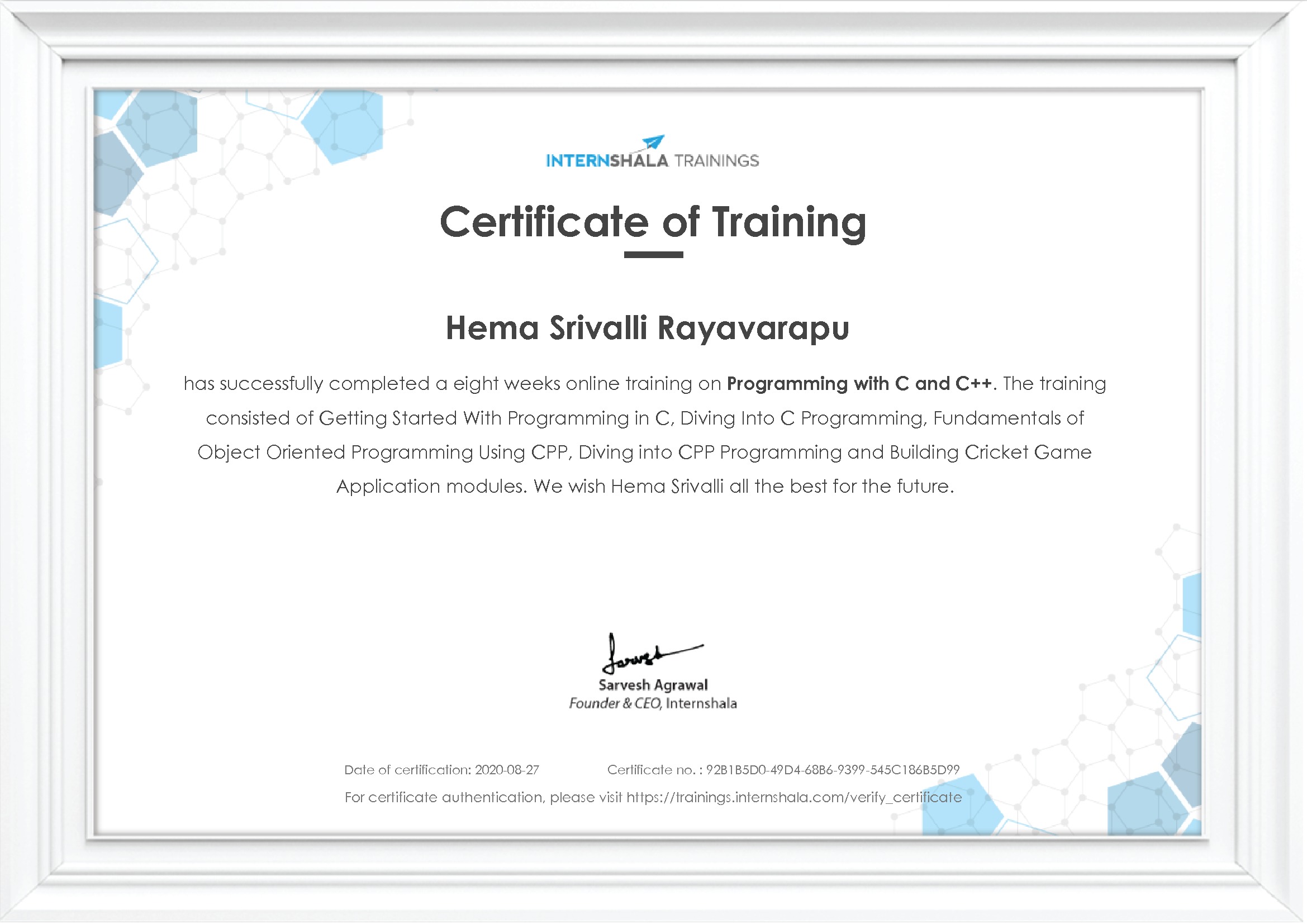 Certificate of completion