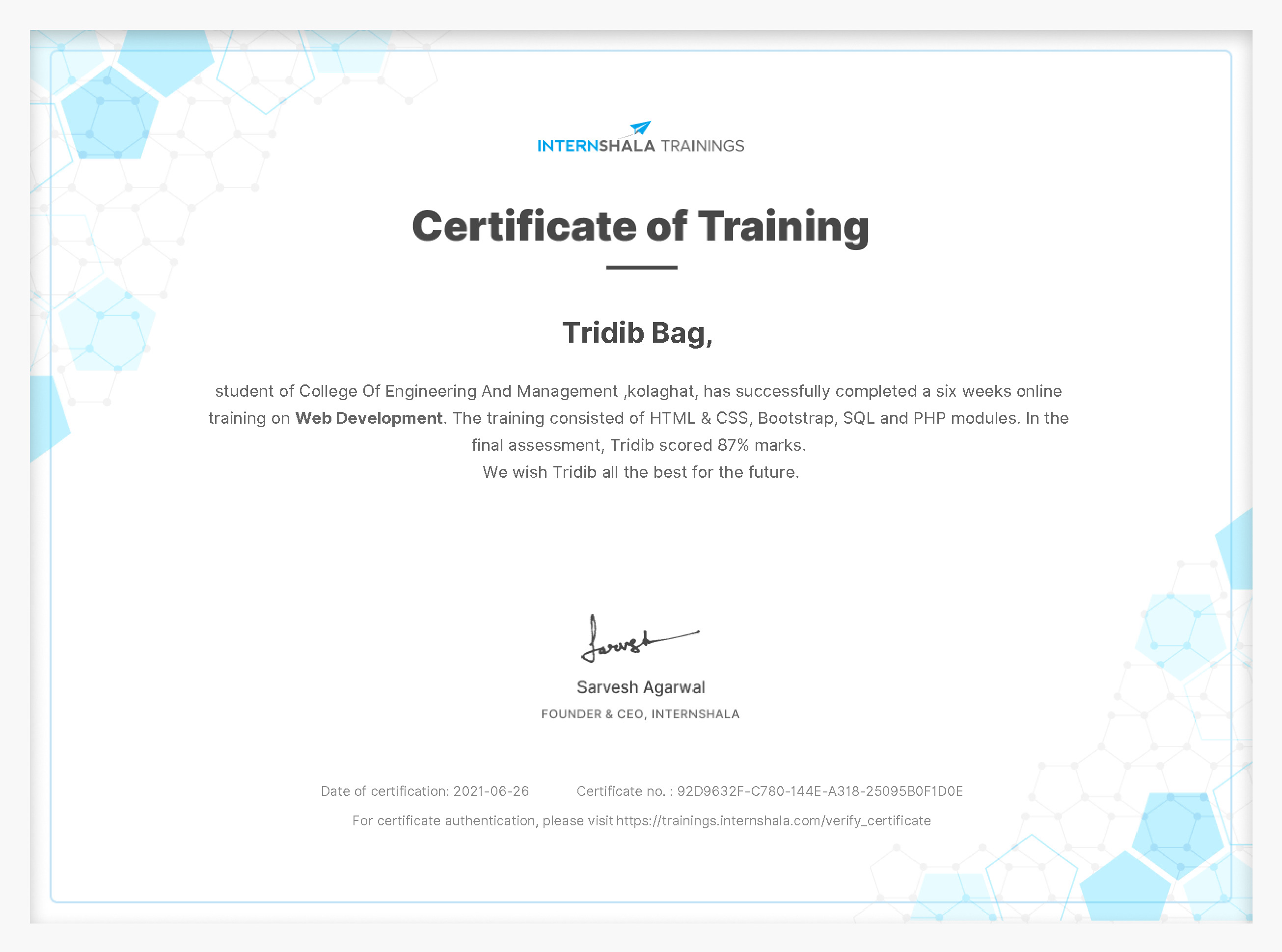 Certificate of completion