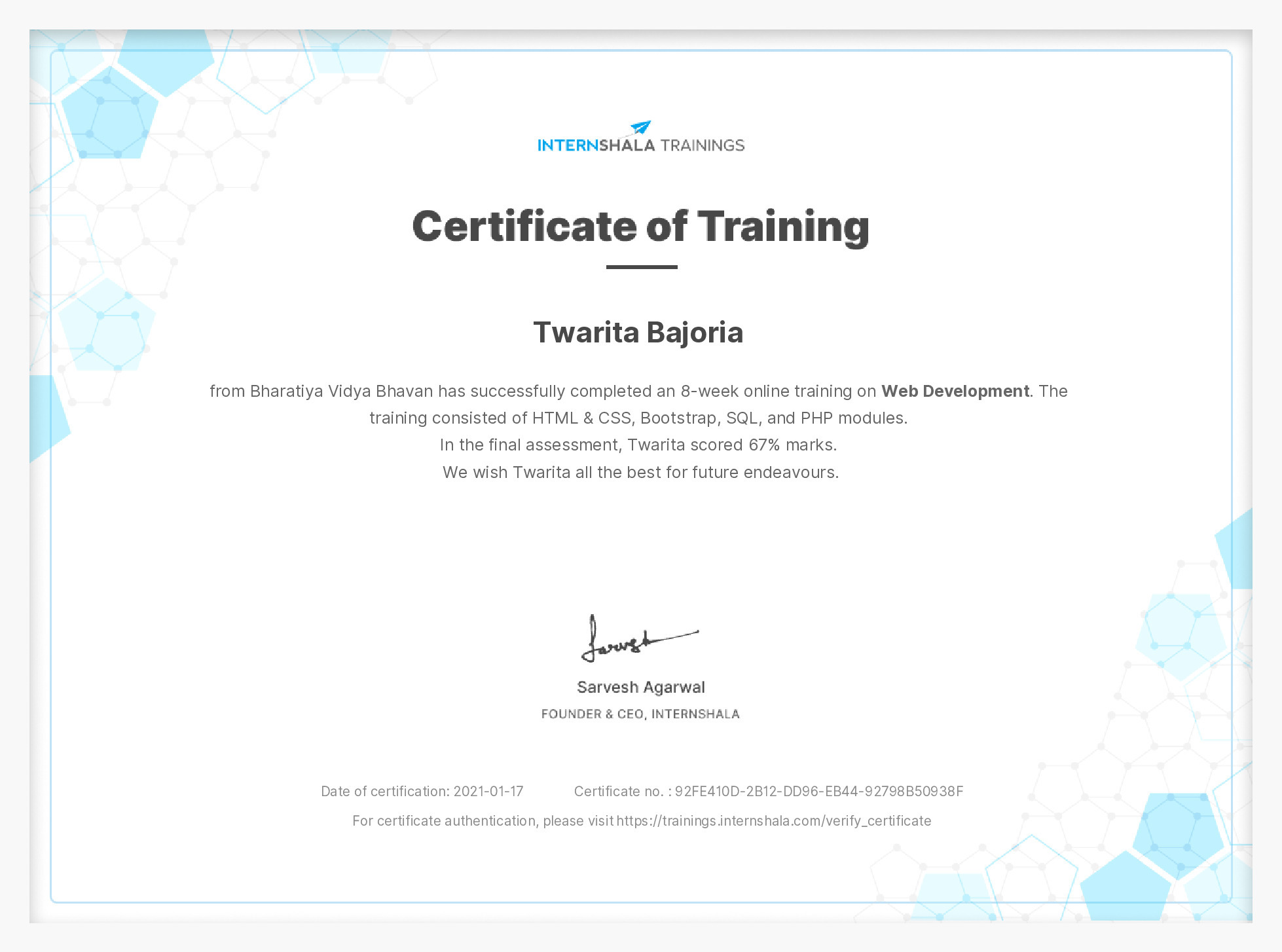 Certificate of completion