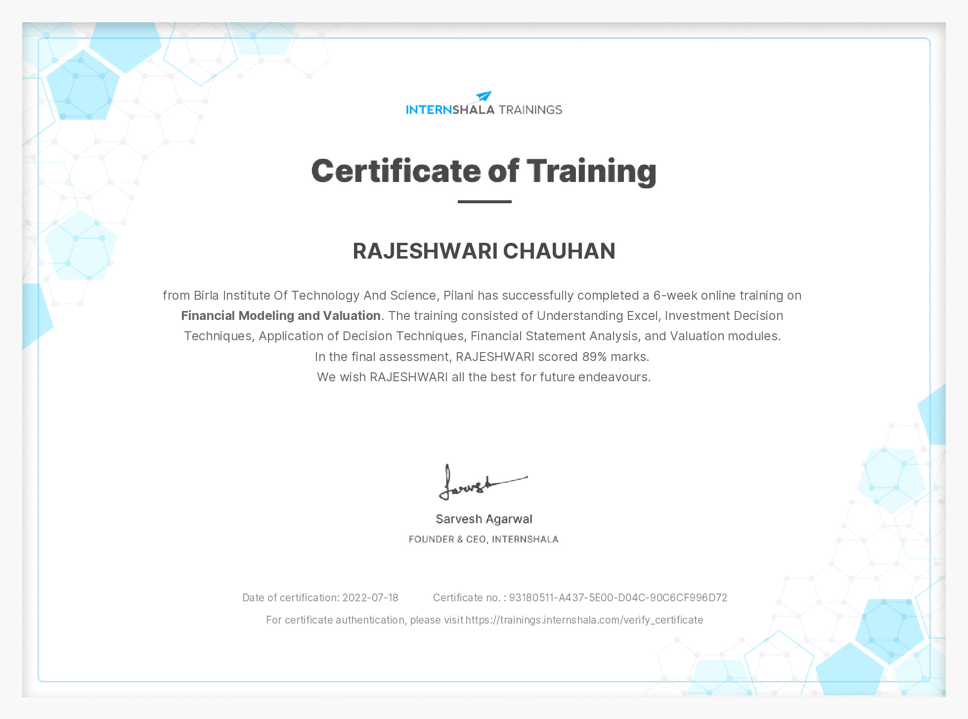 Certificate of completion