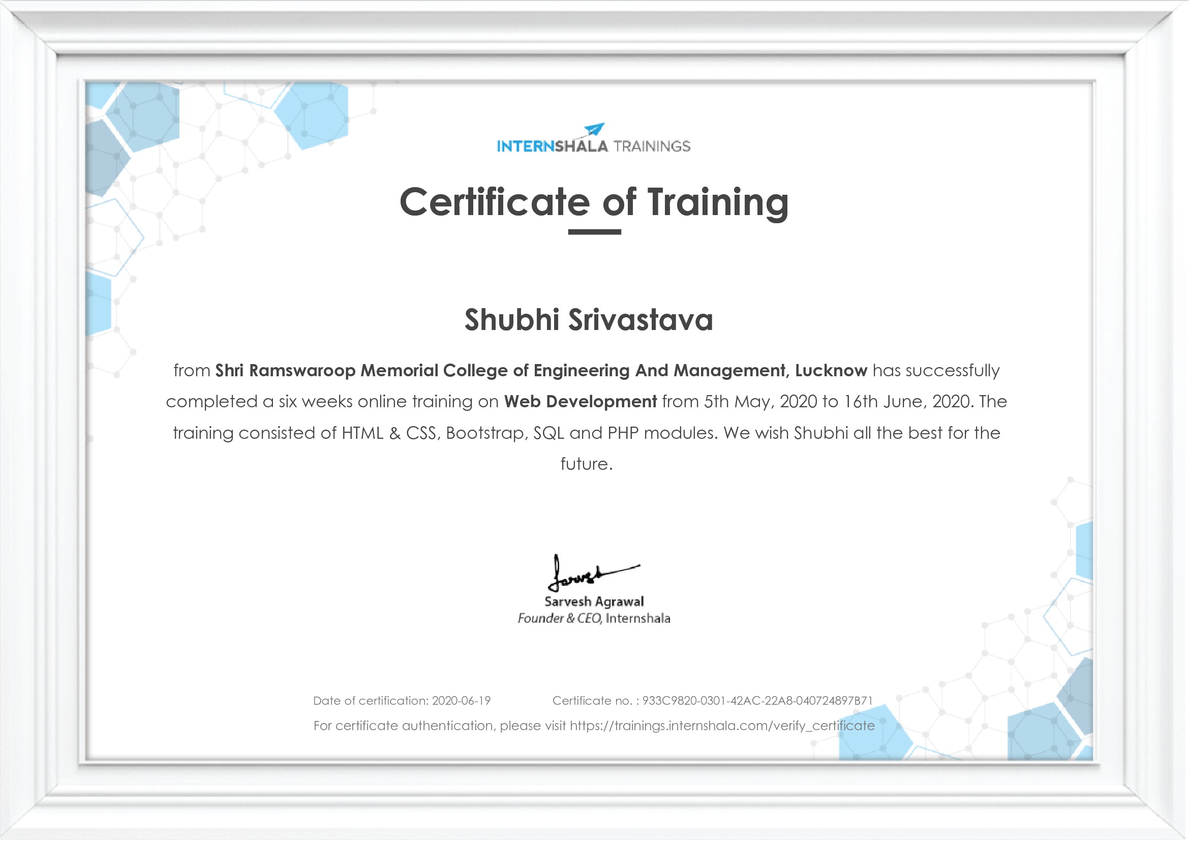 Certificate of completion