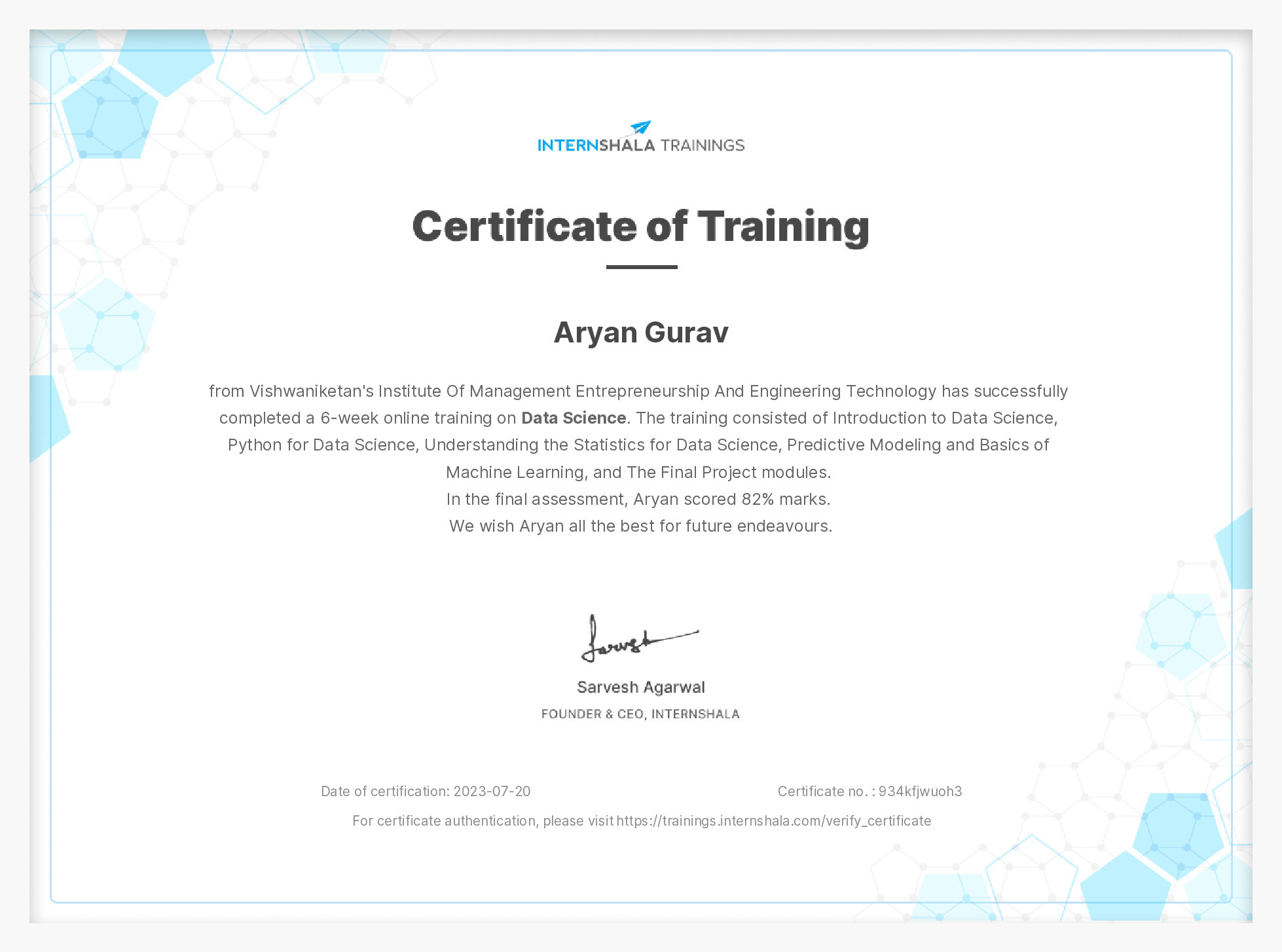 Certificate of completion