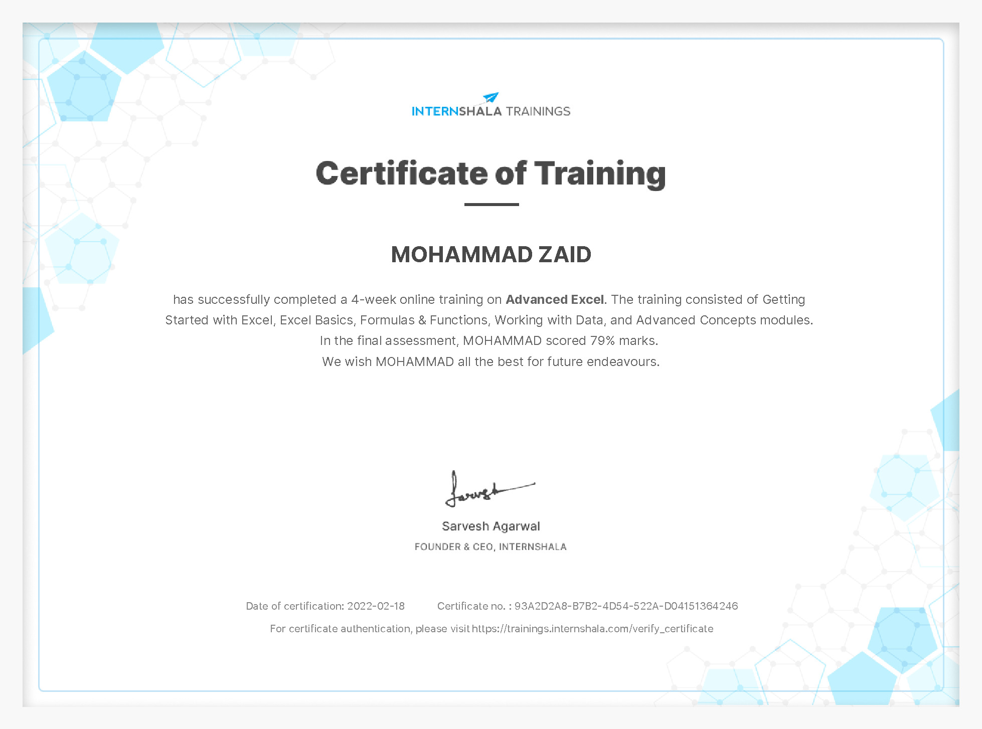 Certificate of completion