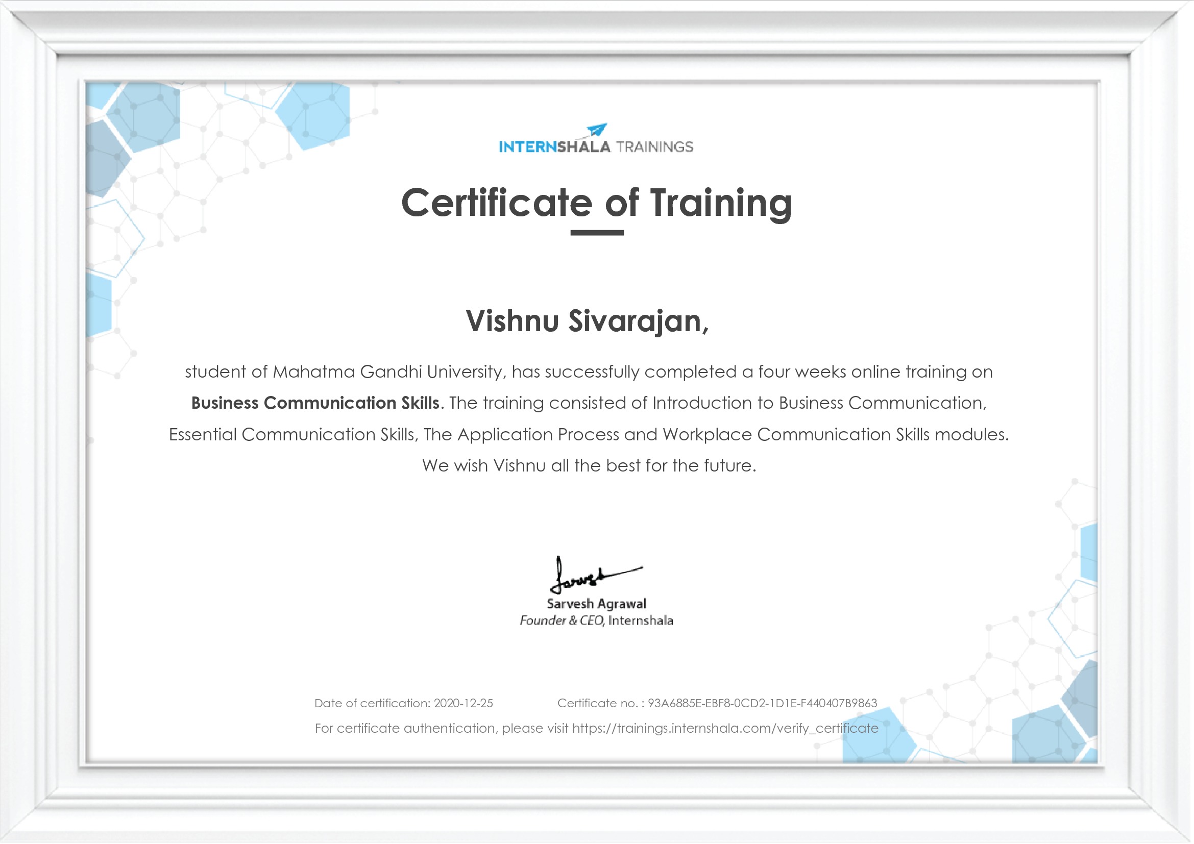 Certificate of completion