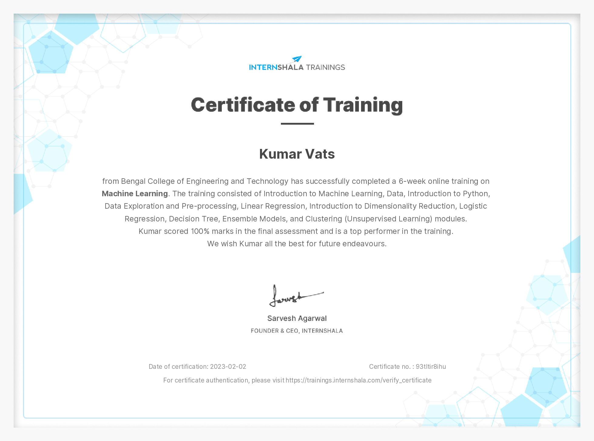 Certificate of completion