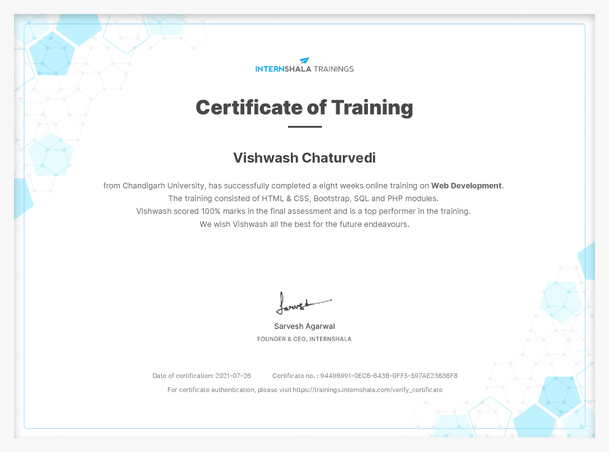 Certificate of completion