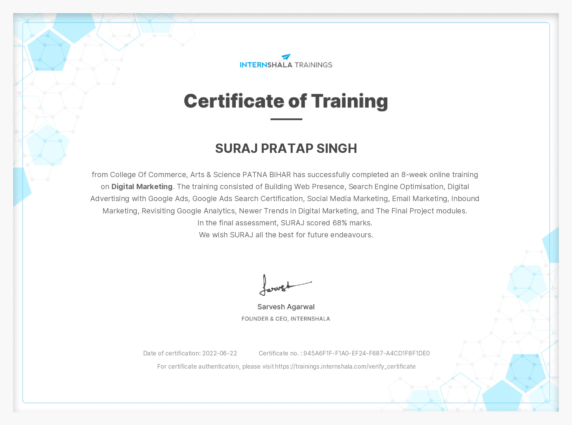 Certificate of completion