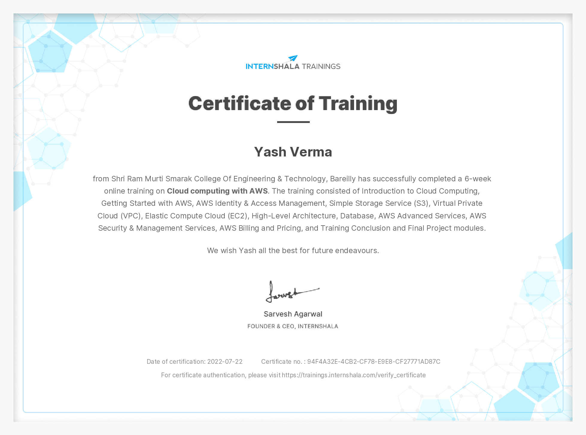 Certificate of completion