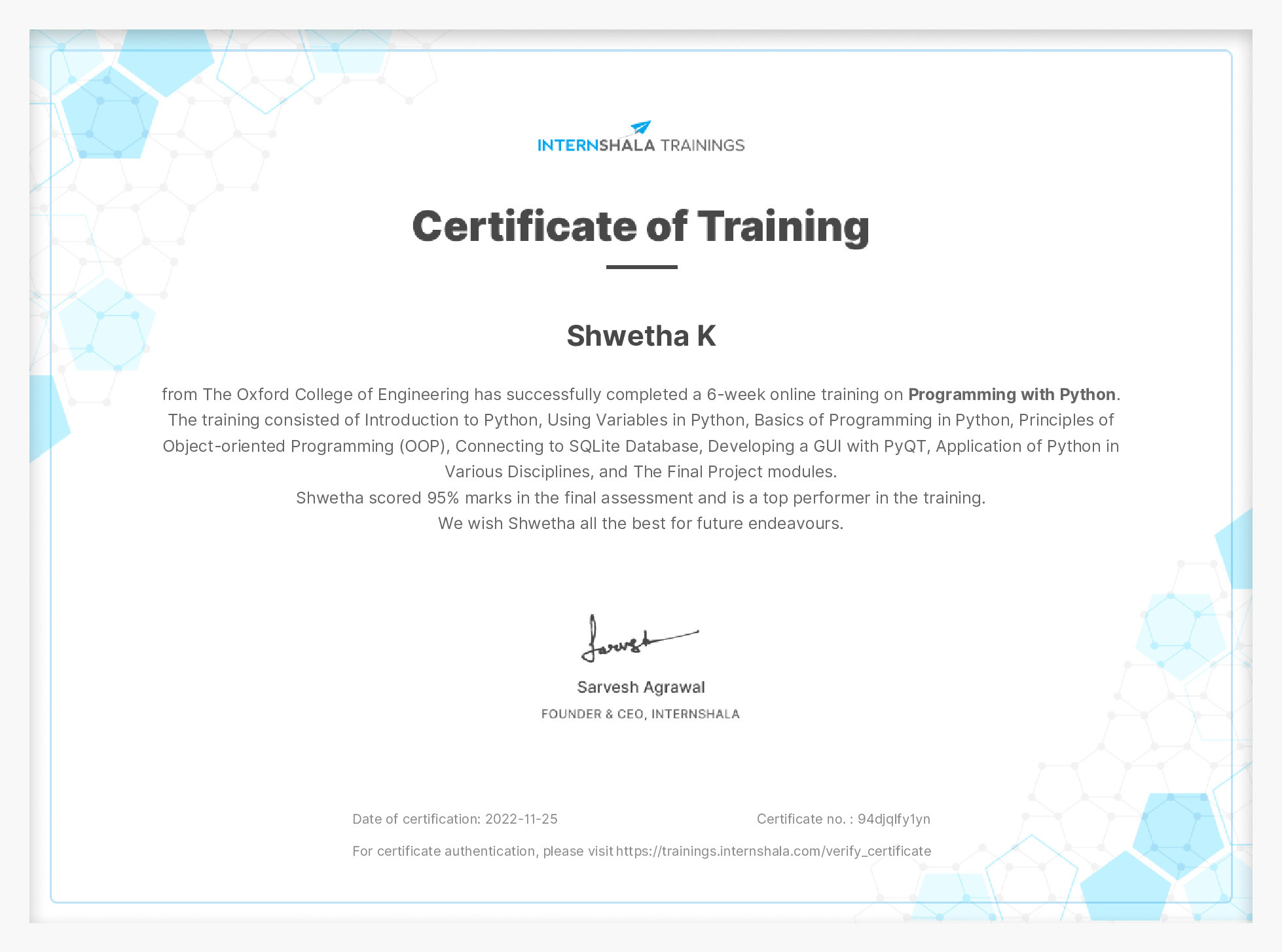 Certificate of completion