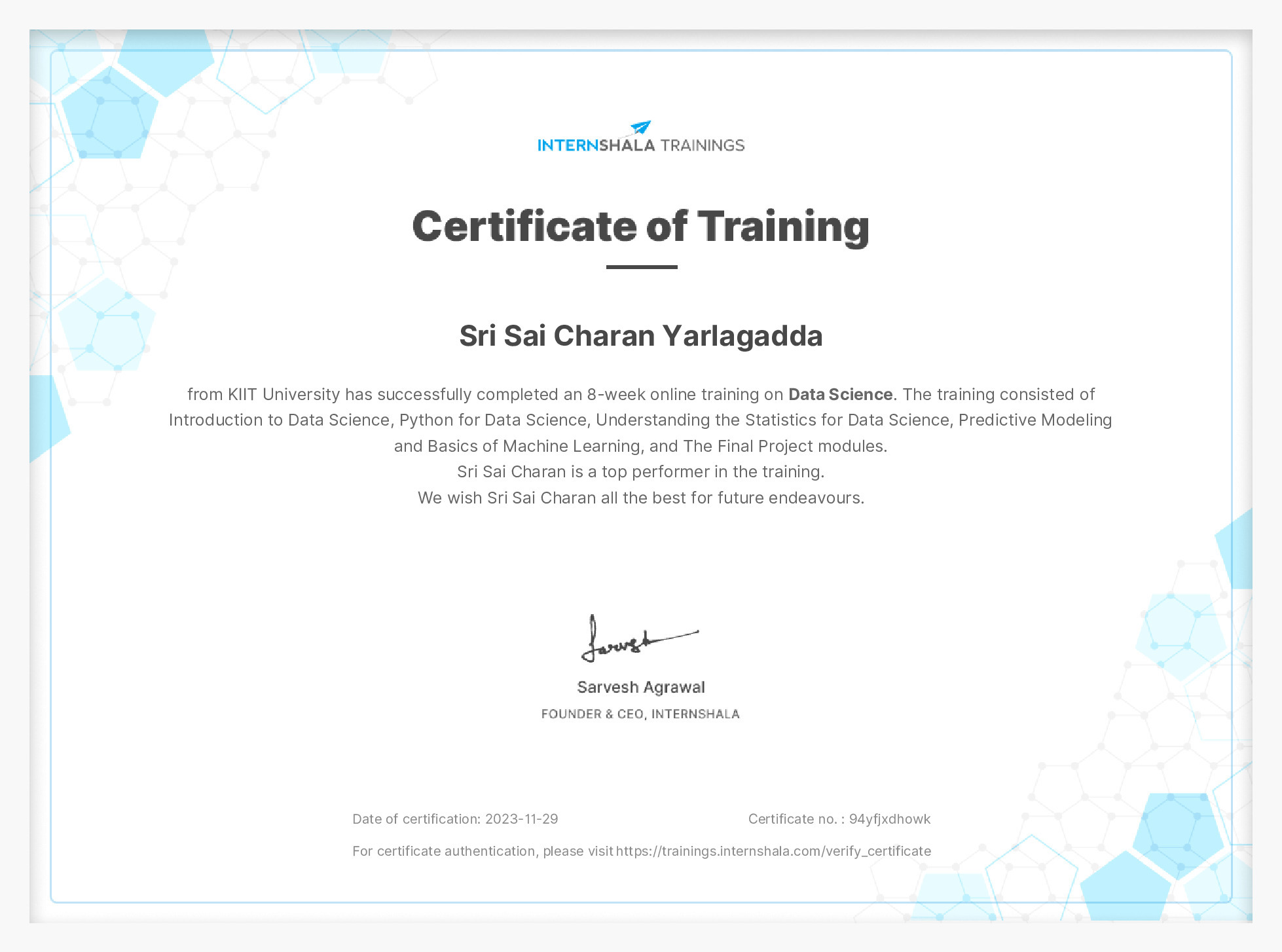 Certificate of completion