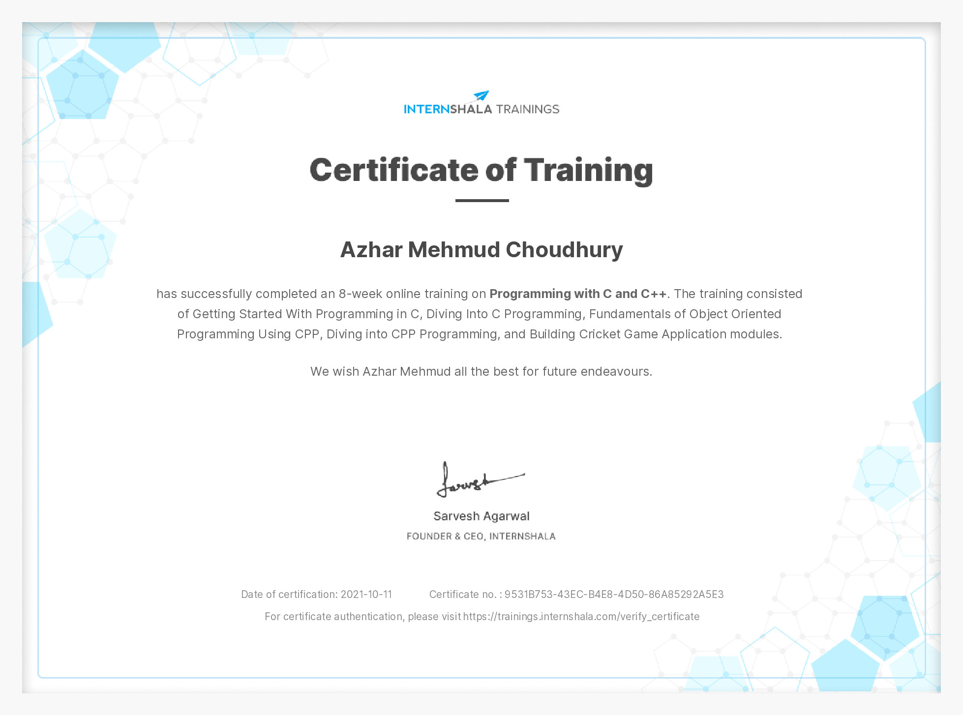 Certificate of completion