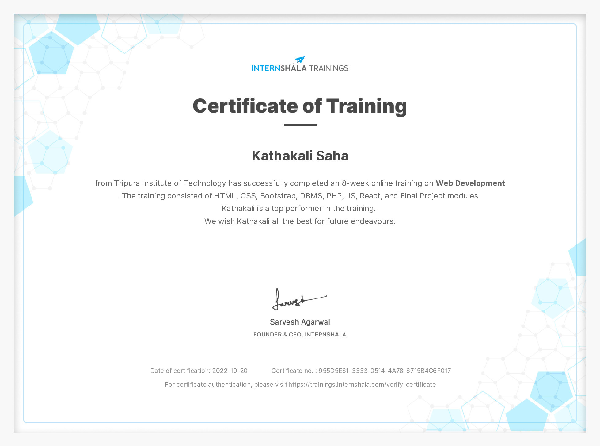 Certificate of completion